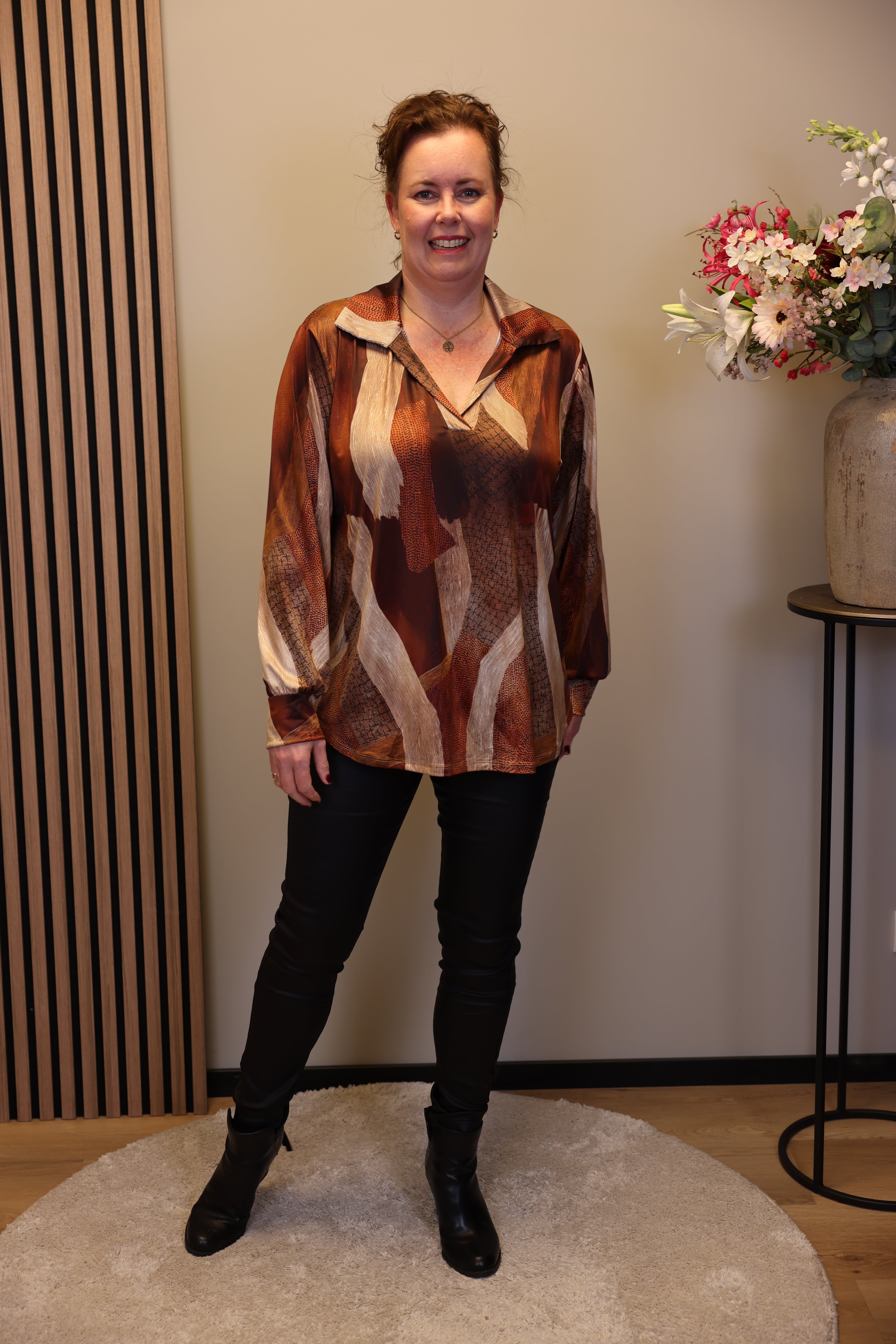 Tara | Blouse roest met kraagje 52 t/m 58