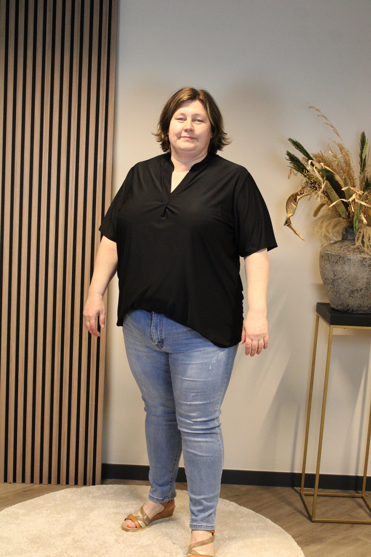 Juna | Blouse zwart korte mouw 52 t/m 58