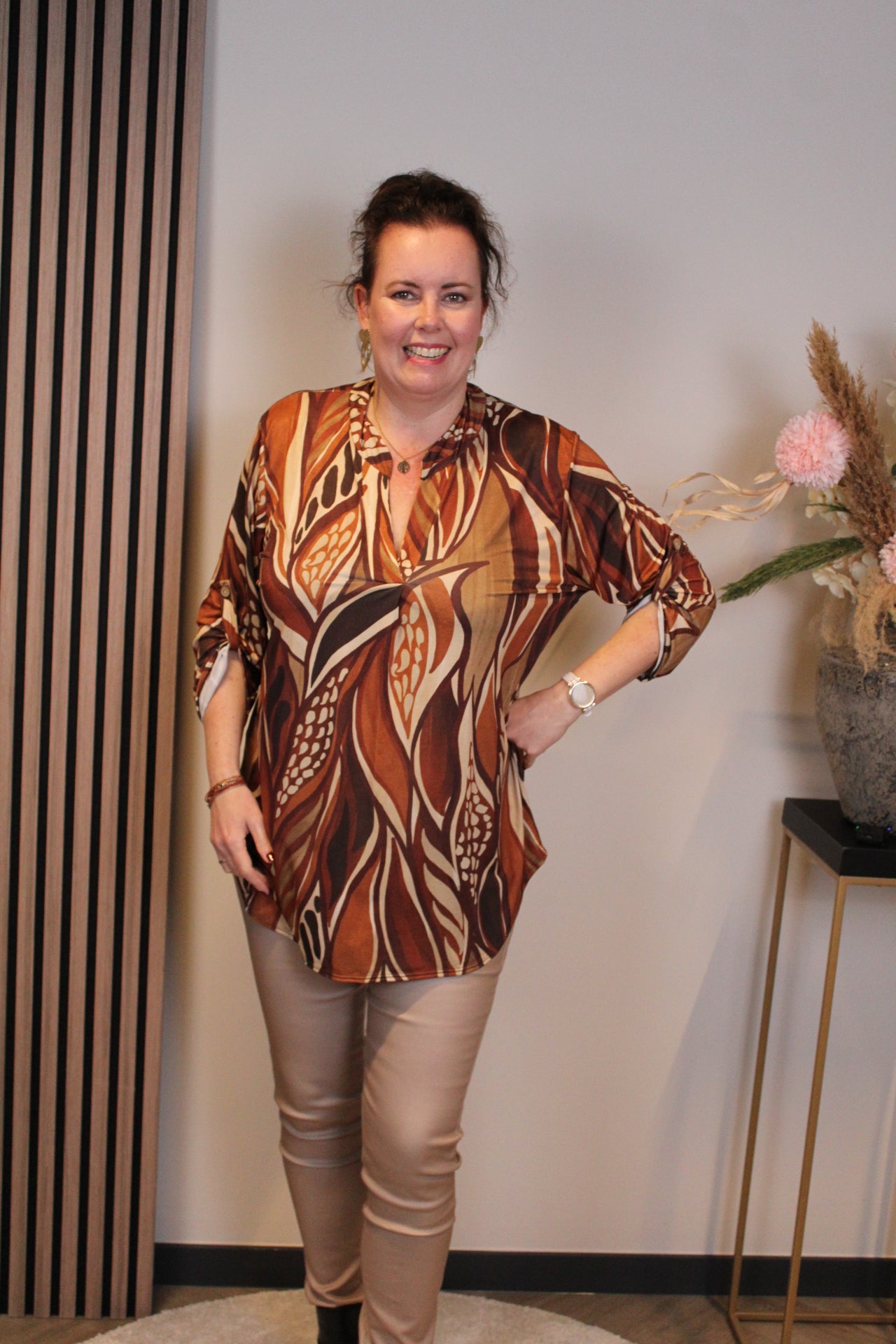 Sheila | Blouse oranje lange mouw 48 t/m 52