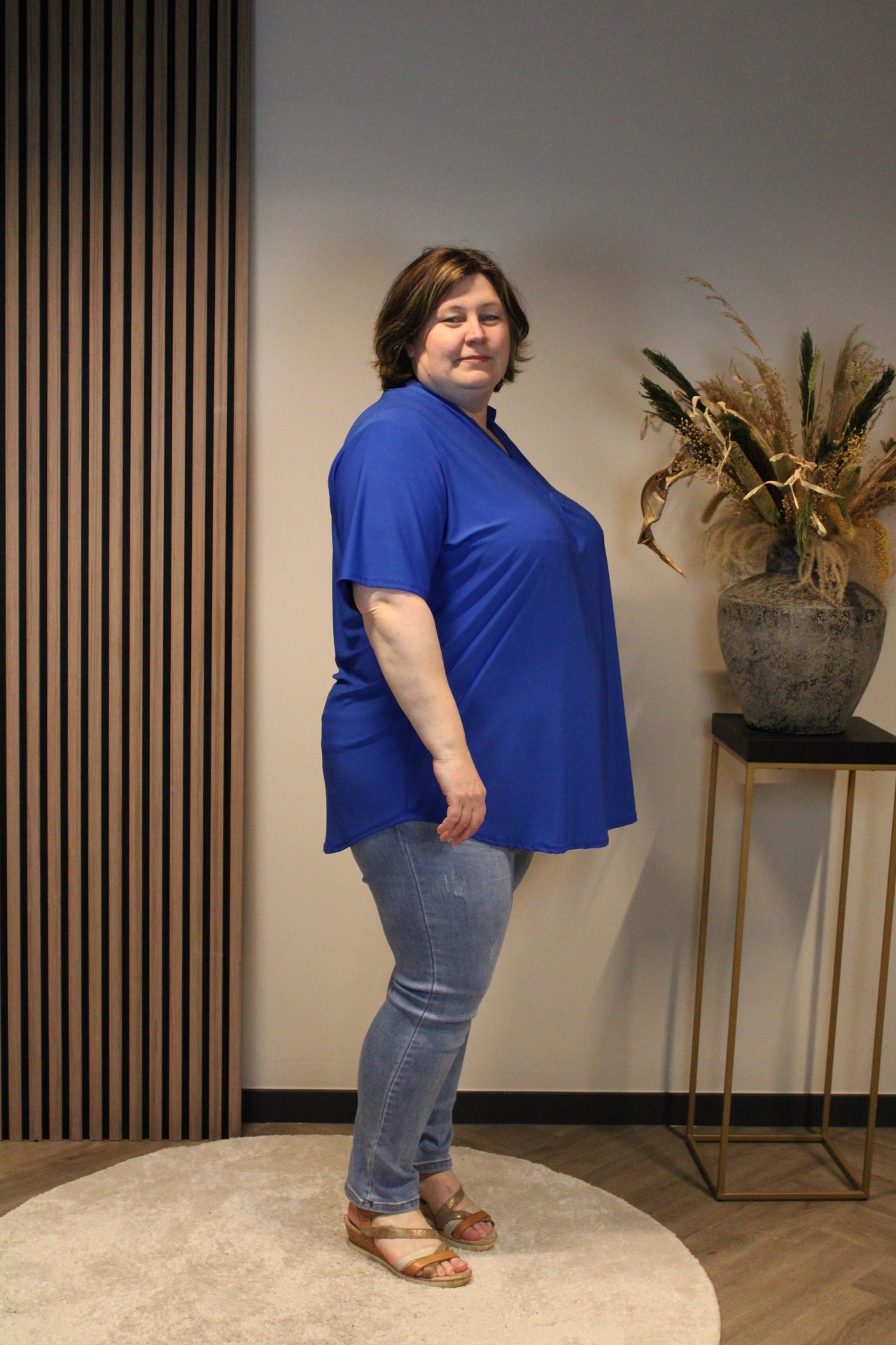 Juna | Blouse kobalt korte mouw 52 t/m 58