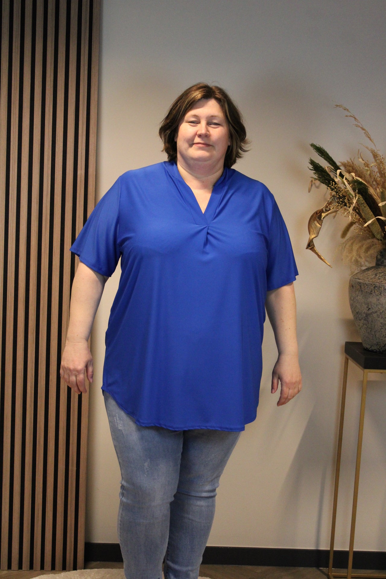 Juna | Blouse kobalt korte mouw 52 t/m 58