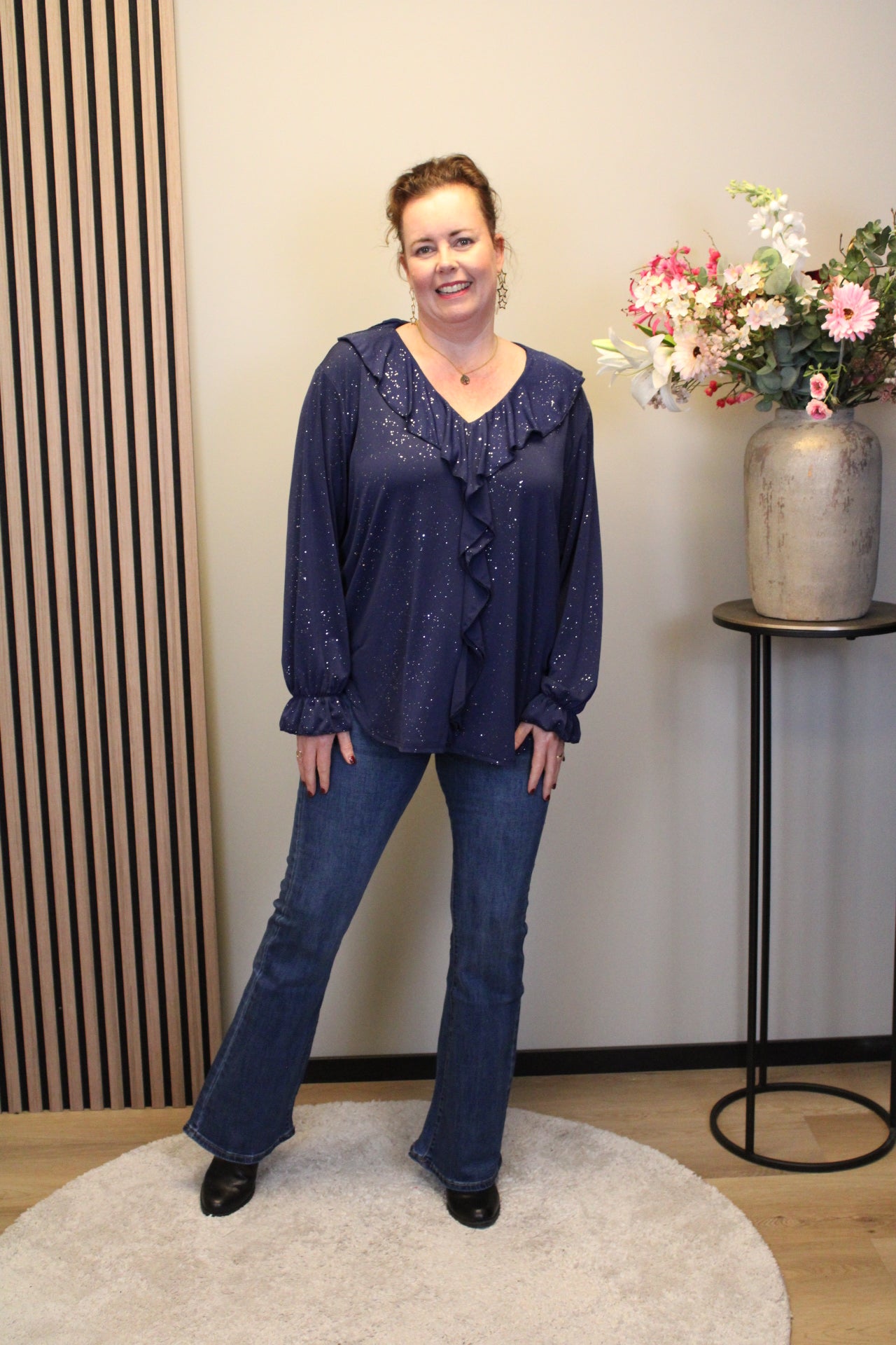 Sabine glitter | Blouse navy 38 t/m 48