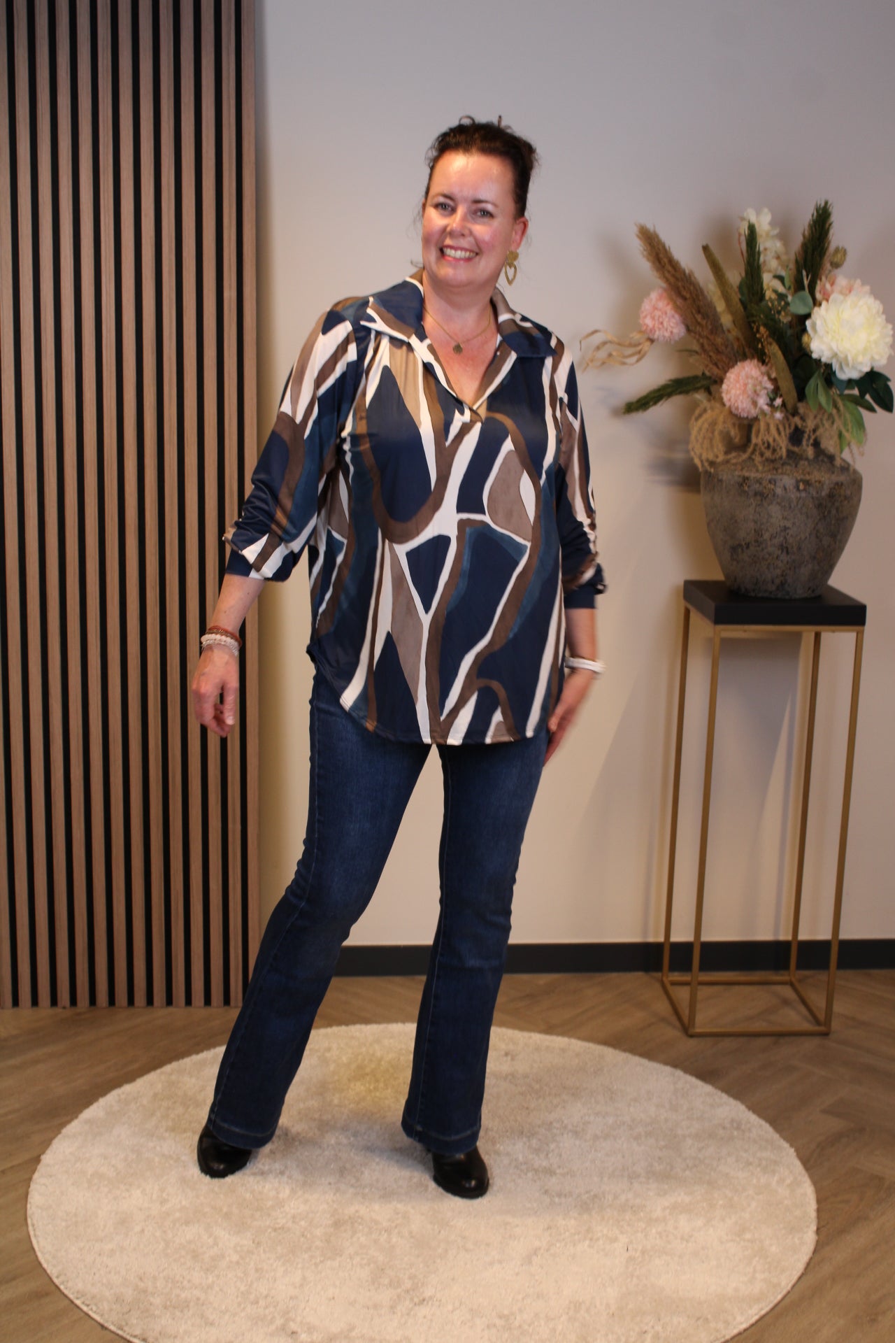 Florien | Blouse blauw met kraagje 38 t/m 48
