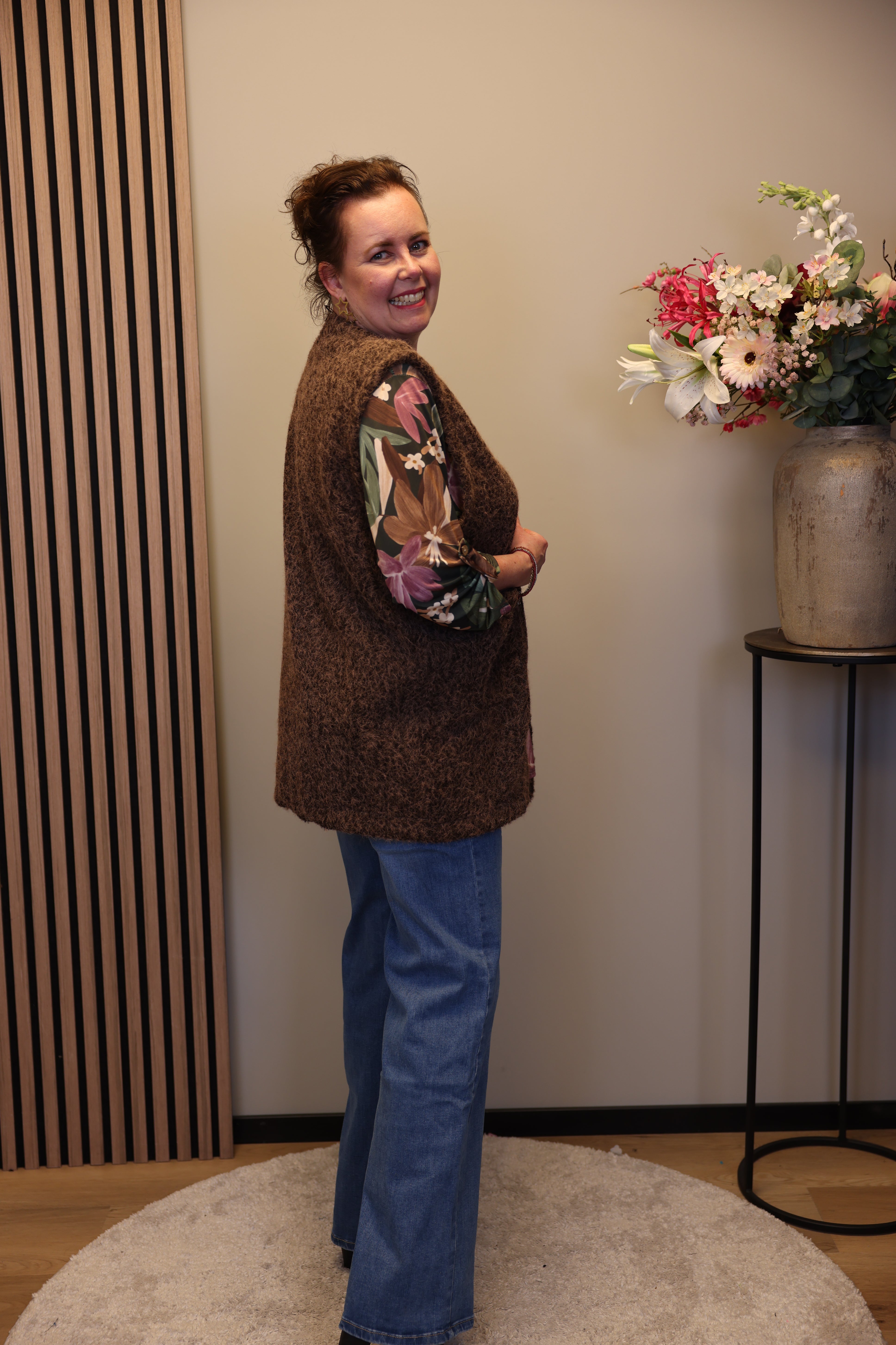 Mabel | Gilet bruin lang model 54 t/m 58