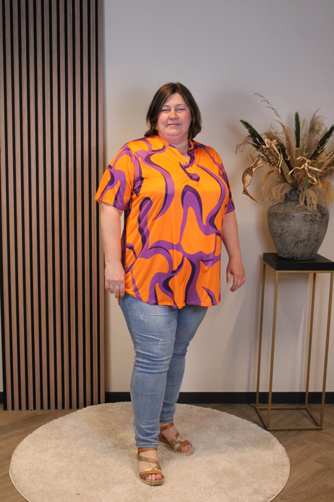 Joy | Blouse oranje korte mouw 52 t/m 58