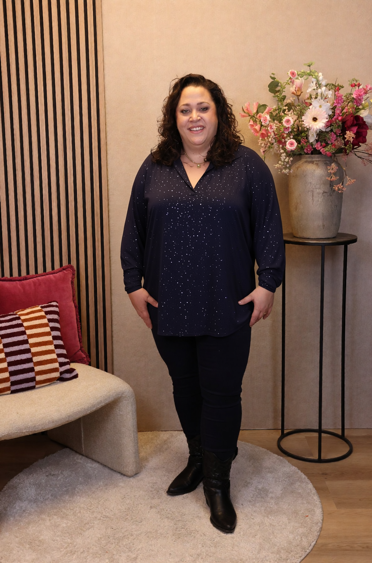 Luna | Glitter blouse blauw met kraagje