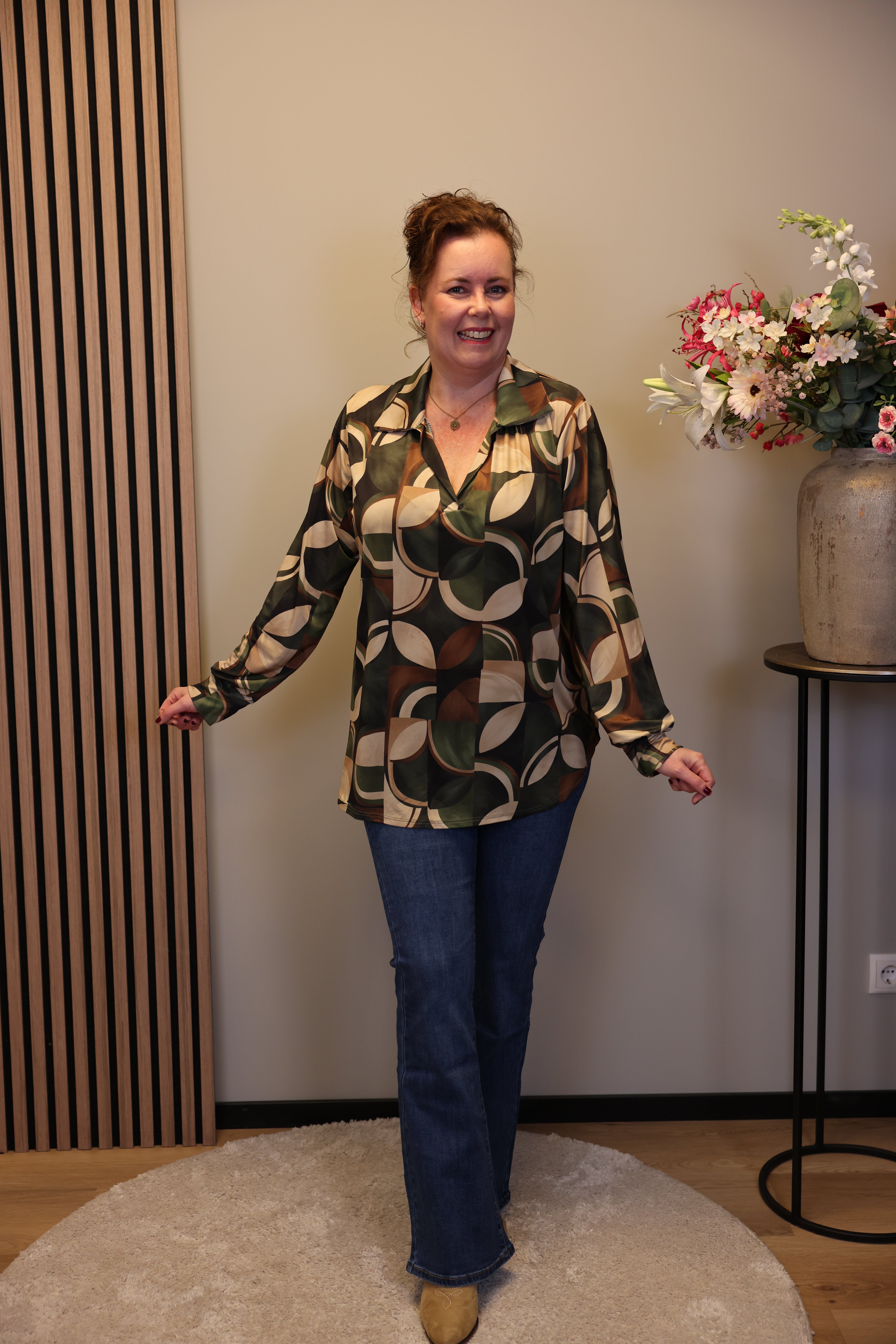 Imke | Blouse groen met kraagje 38 t/m 48