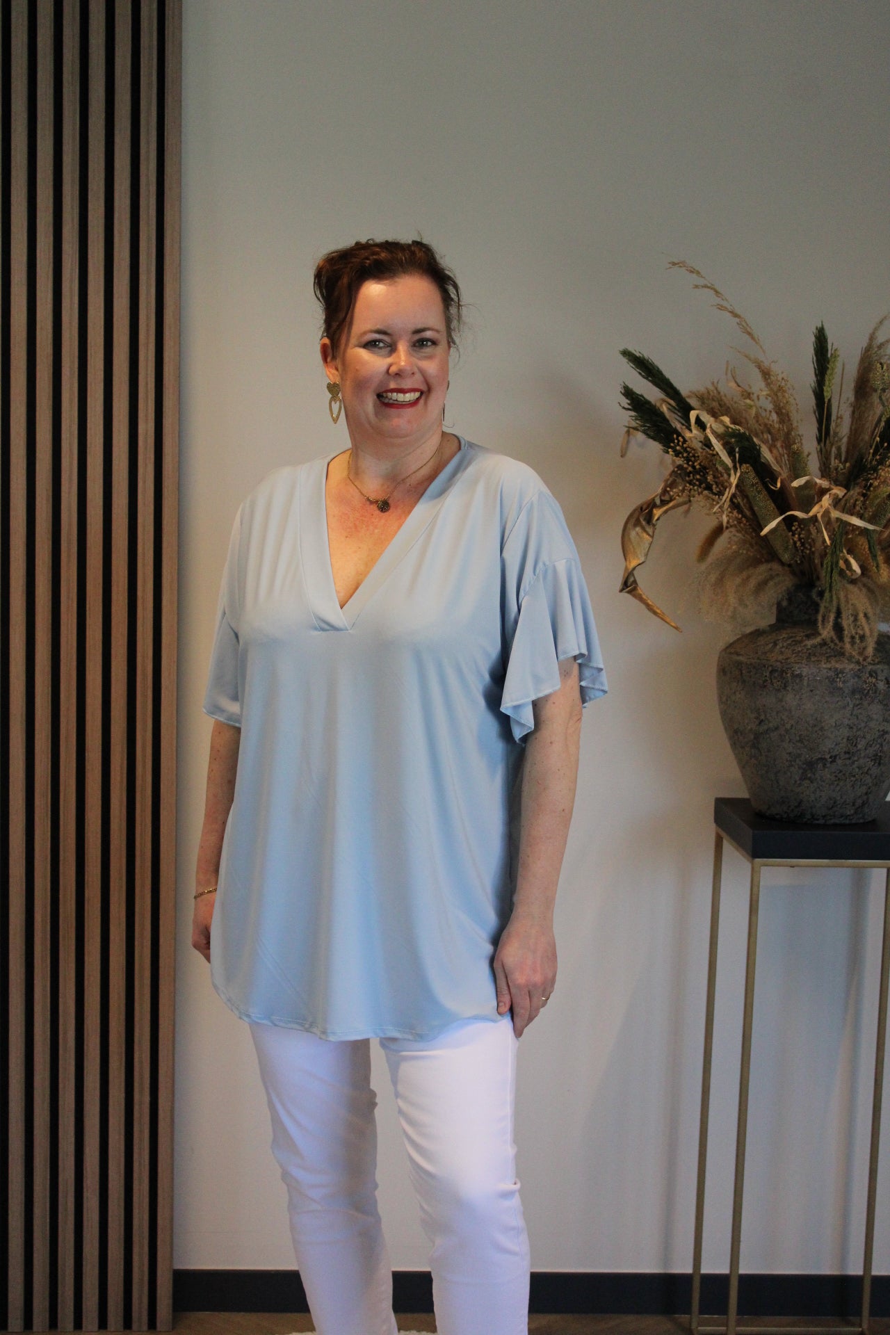 Mayra | Blouse korte mouw baby blauw 40 t/m 48