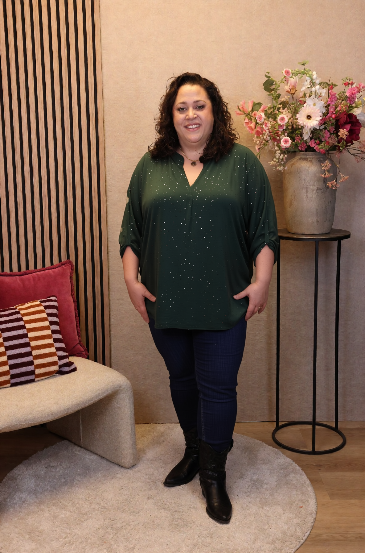 Mieke | Glitter blouse fles groen