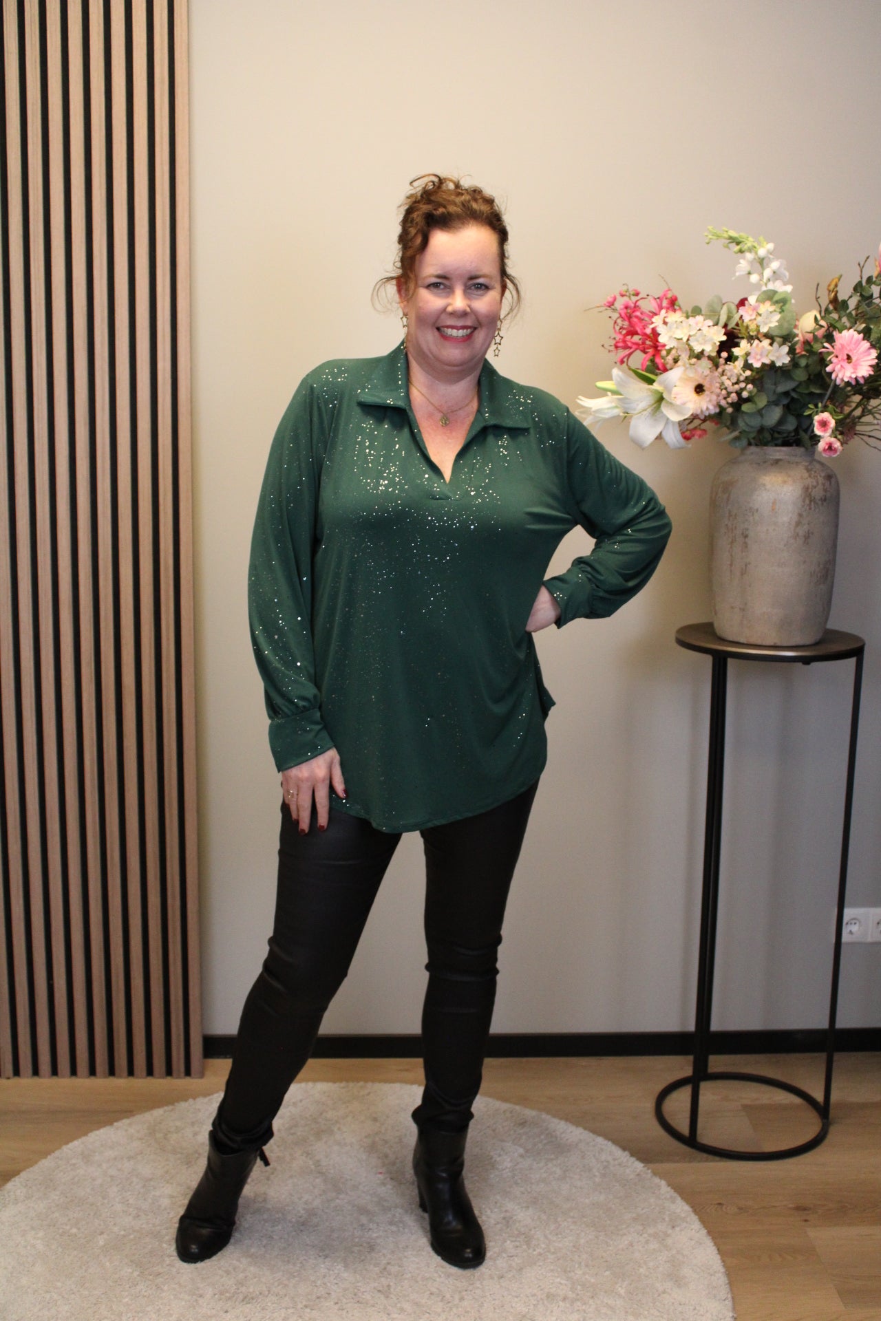Luna glitter | Blouse fles groen met kraagje 48 t/m 52