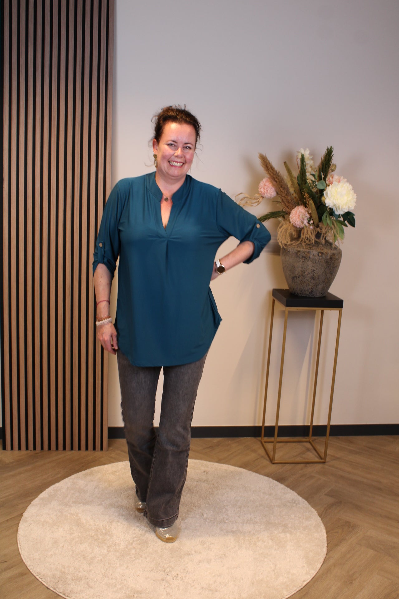 Mara | Blouse turquoise lange mouw 52 t/m 58