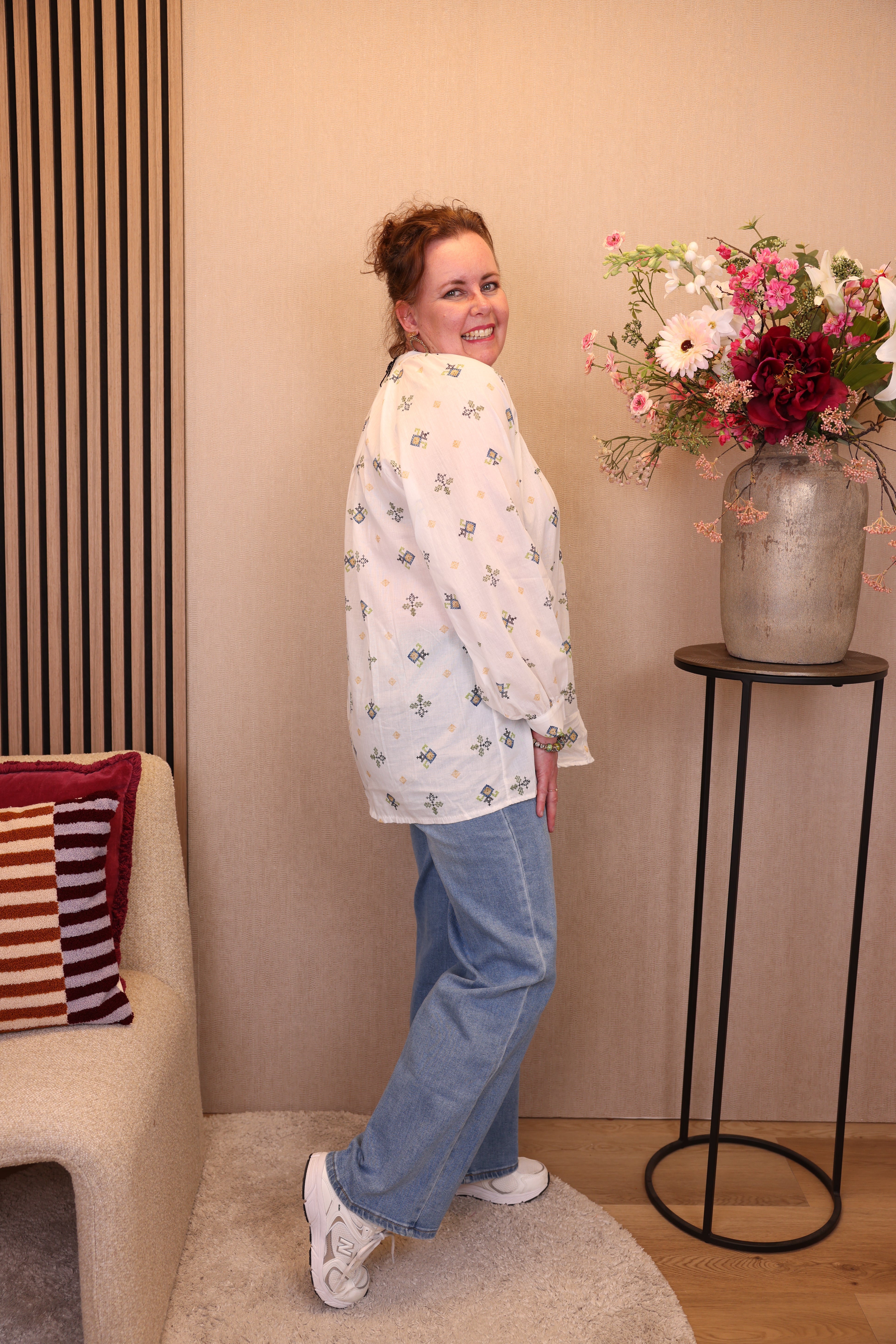 Nina | Blouse wit/blauw