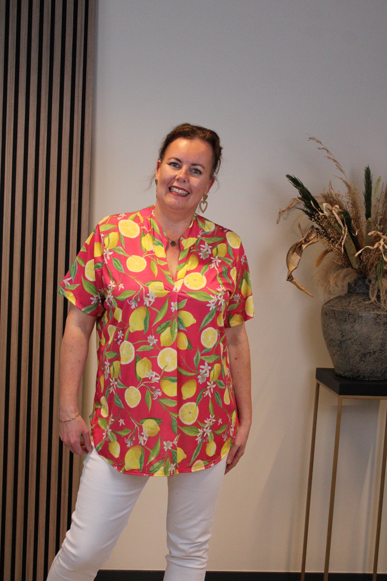 Ziva | Blouse donker roze korte mouw 38 t/m 48