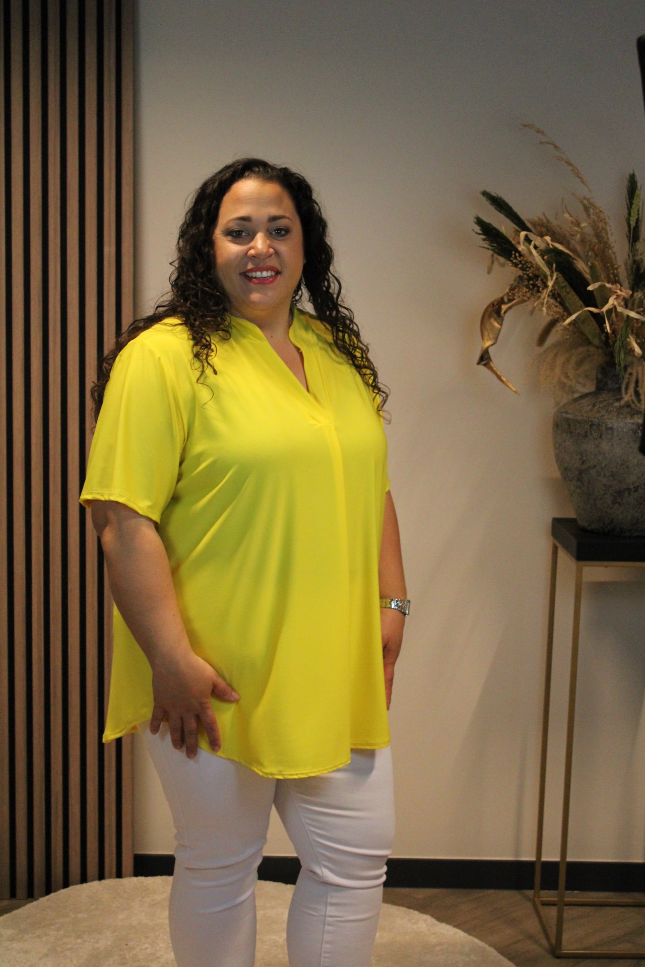 Juna | Blouse geel korte mouw 48 t/m 52