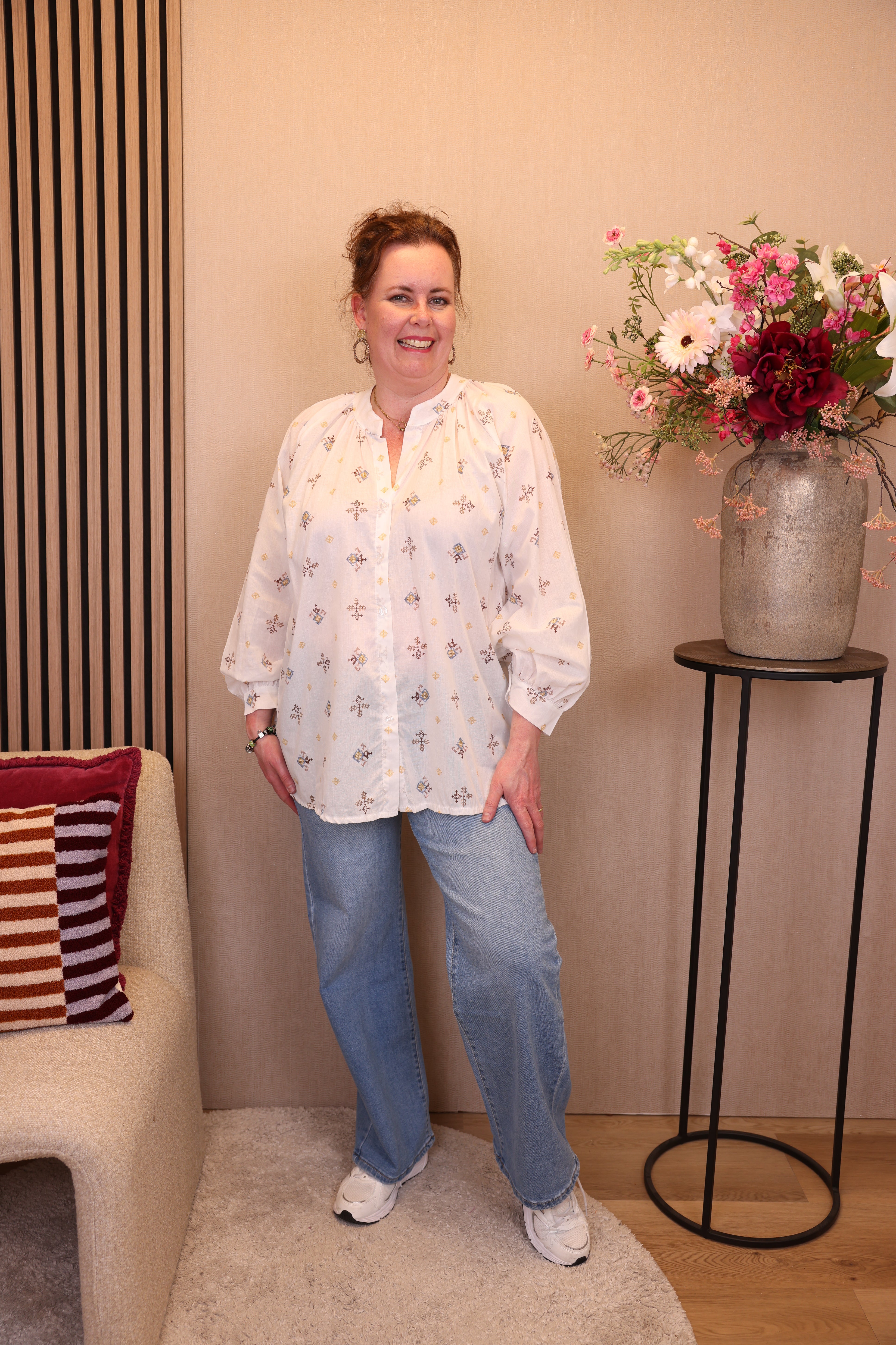 Nina | Blouse wit/bruin
