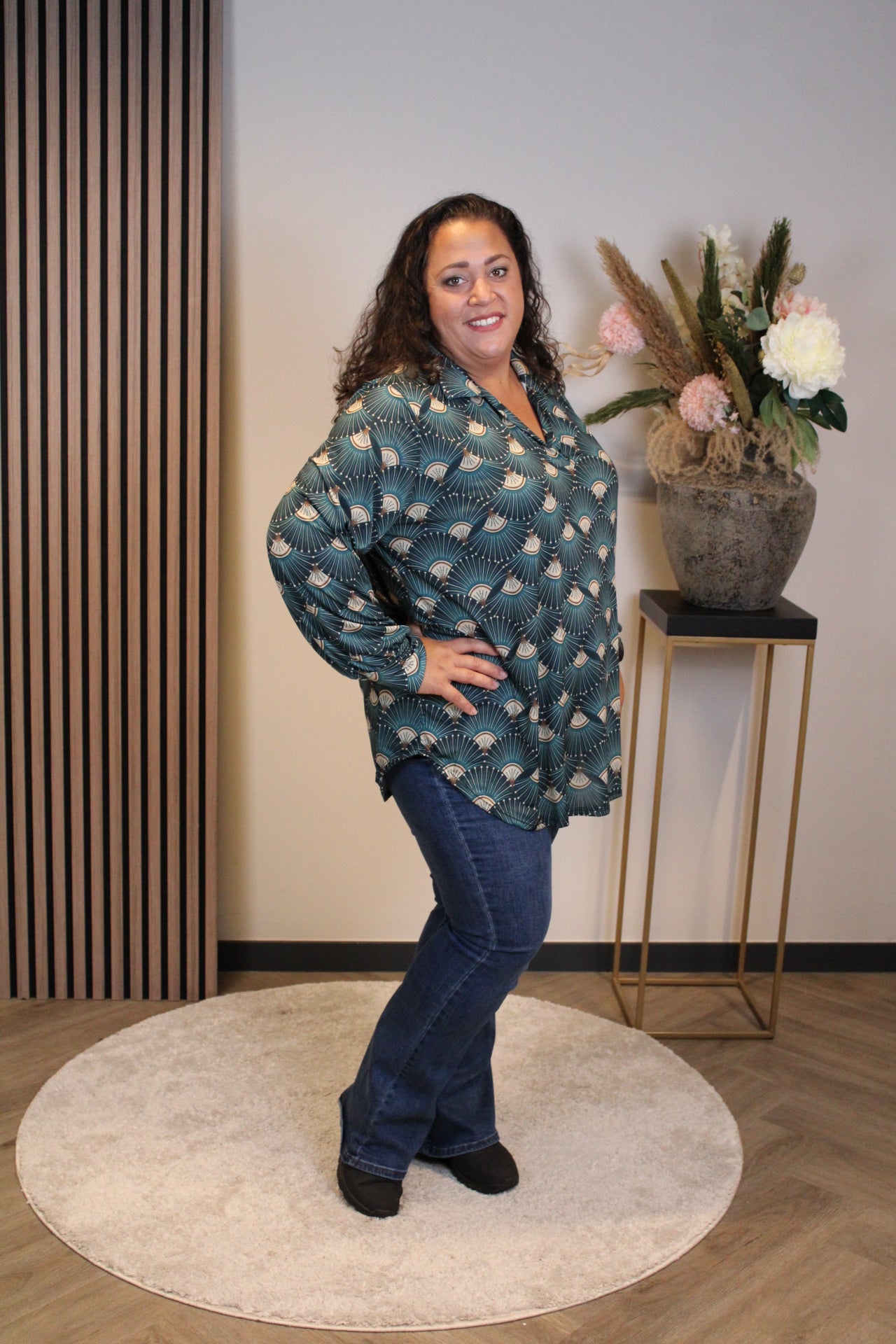 Cora | Blouse aqua met kraagje 48 t/m 52