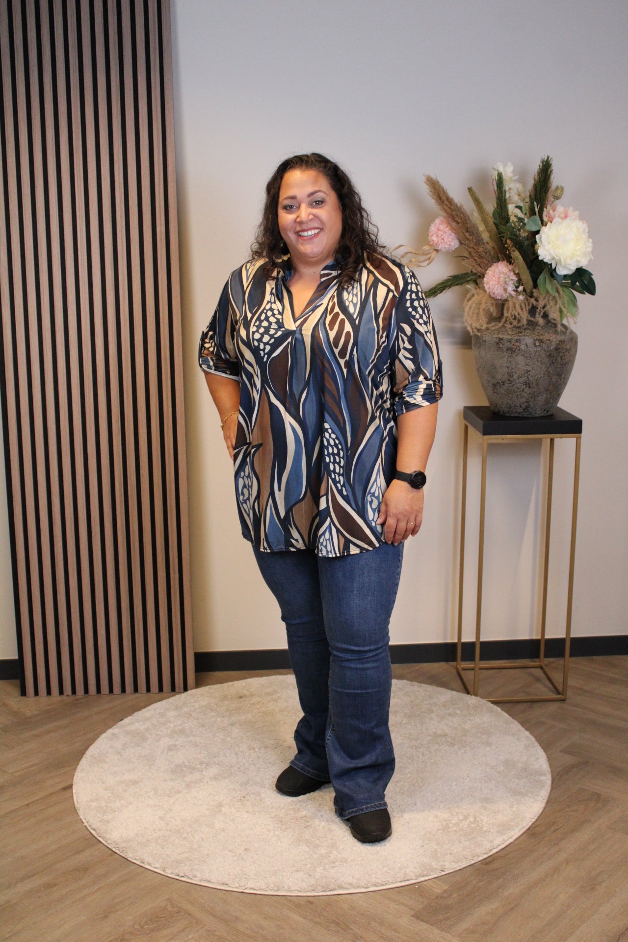 Sheila | Blouse blauw lange mouw 48 t/m 52