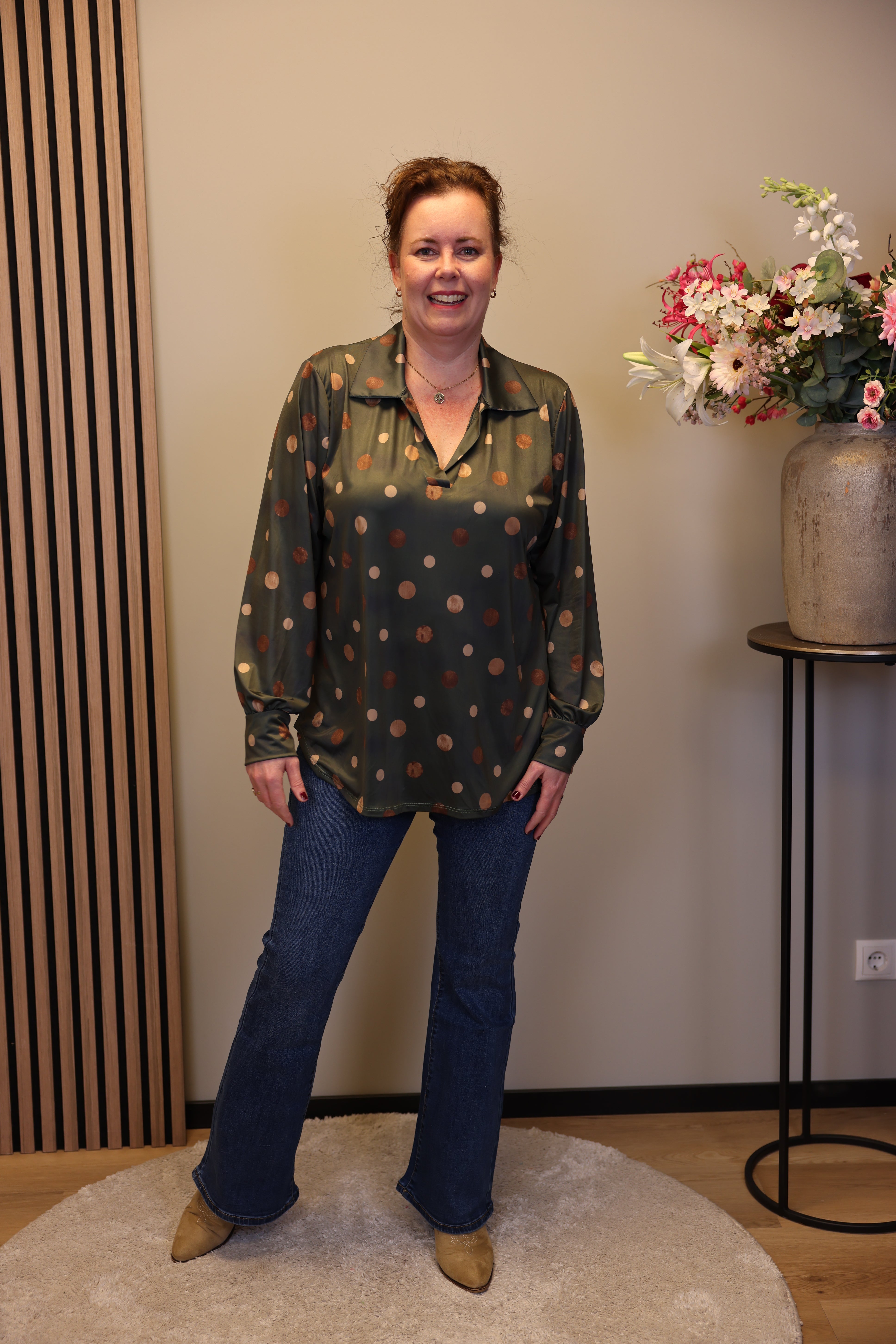 Vika | Blouse groen met kraagje 38 t/m 48