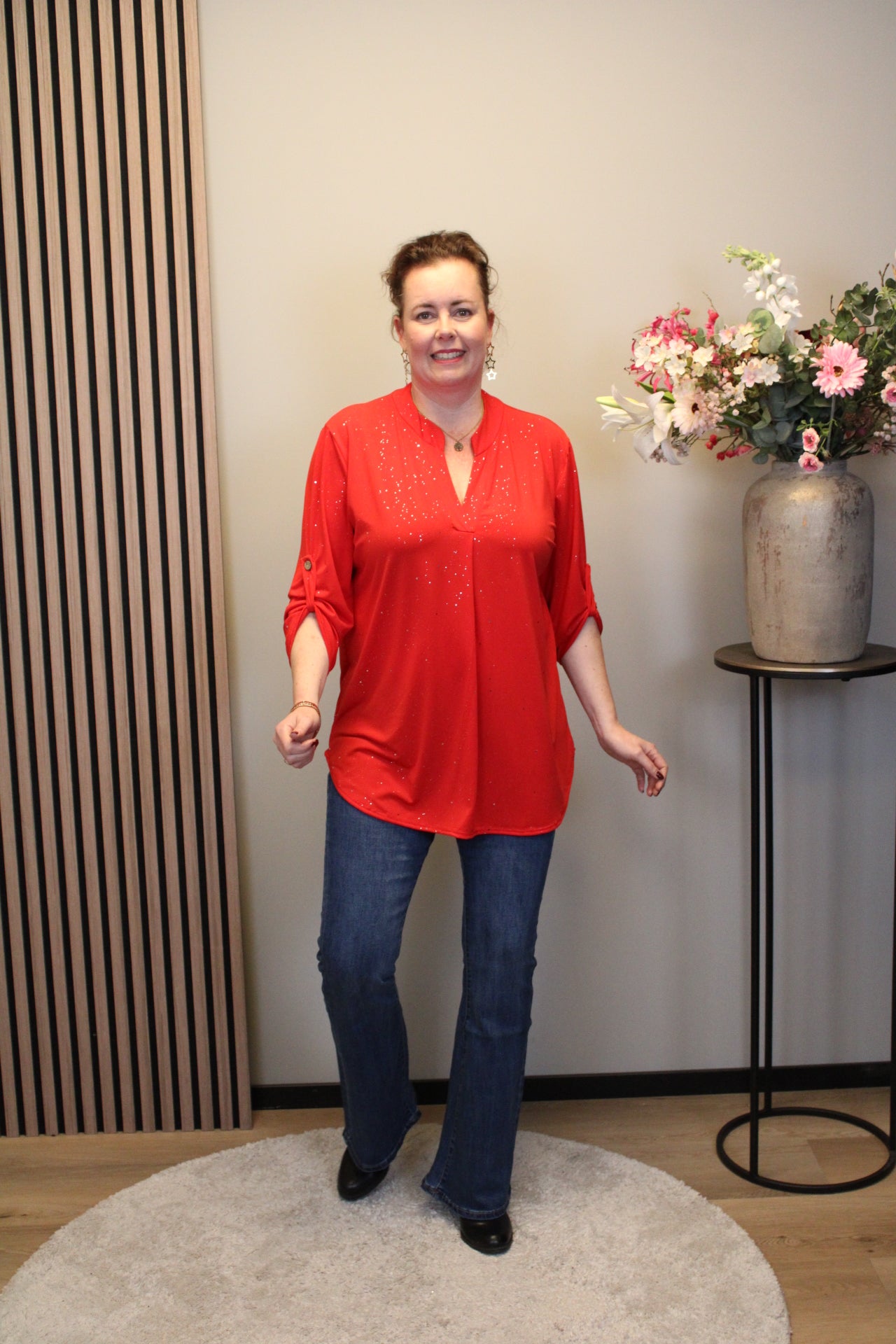Mieke glitter | Blouse rood met lange mouw 52 t/m 58