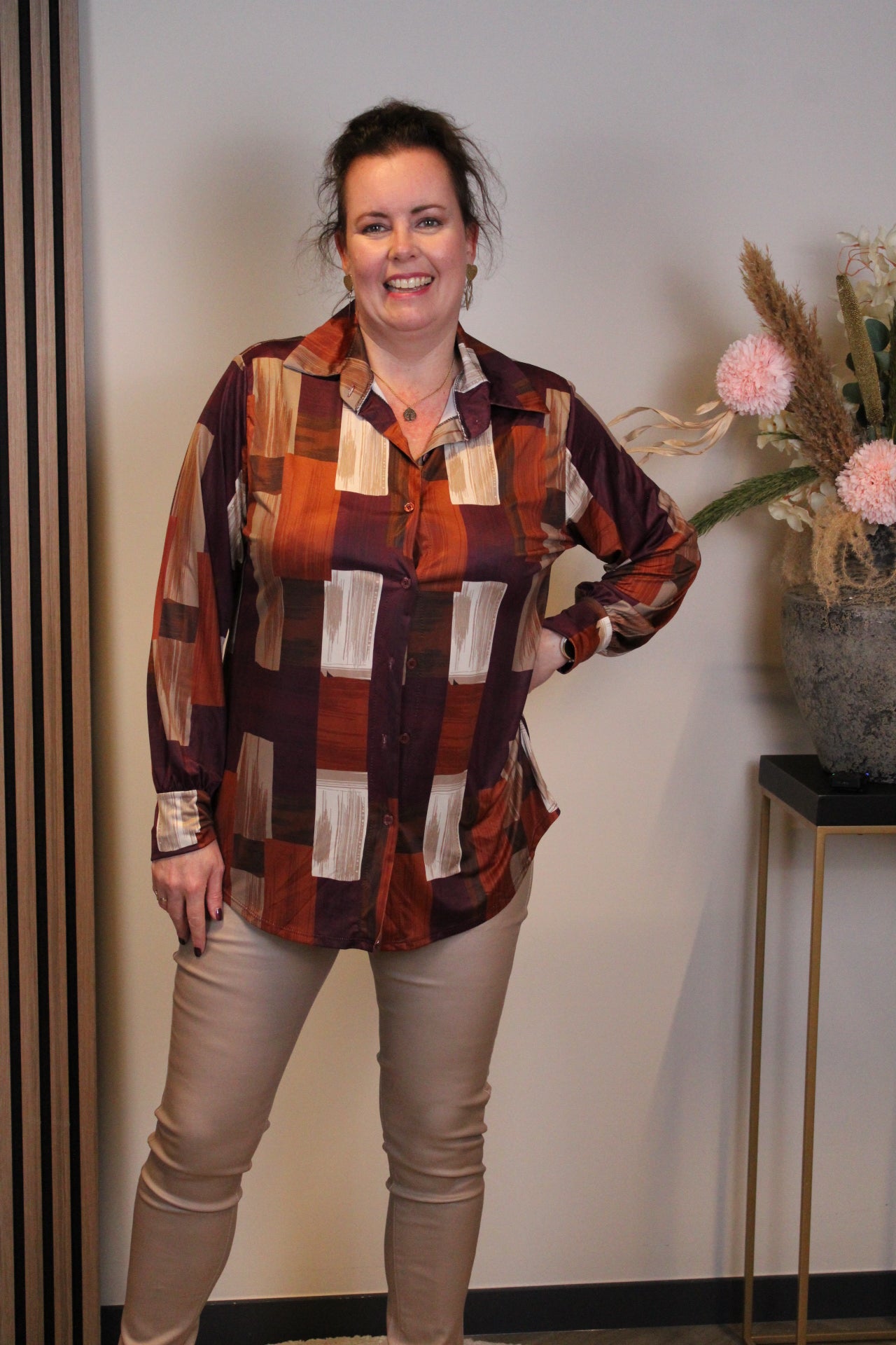 Elin | Blouse roze met knoopjes 38 t/m 48