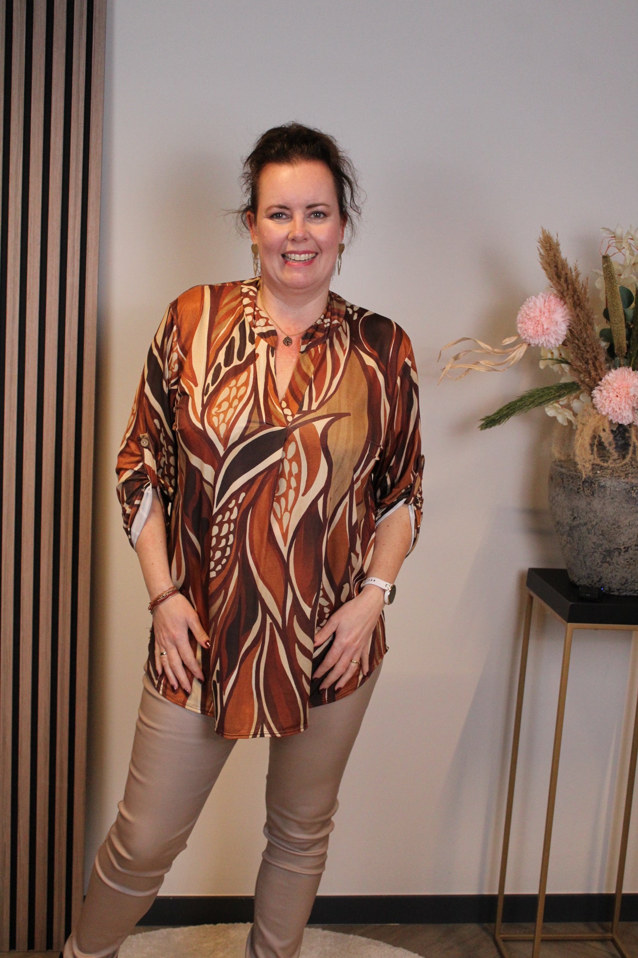 Sheila | Blouse oranje lange mouw 48 t/m 52
