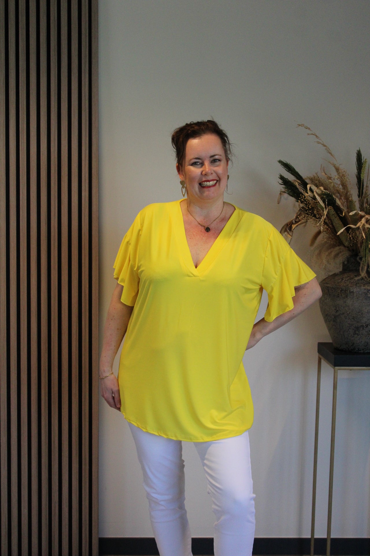 Mayra | Blouse korte mouw geel 40 t/m 48