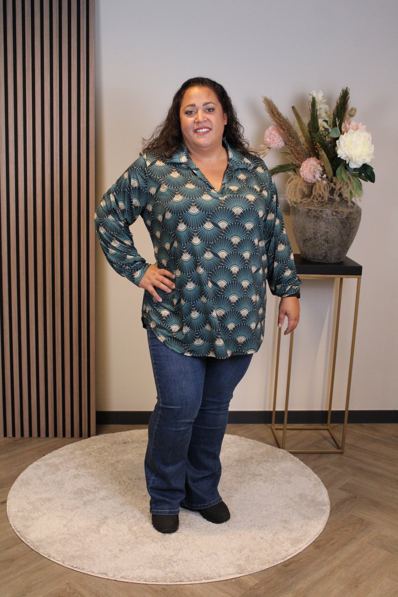 Cora | Blouse aqua met kraagje 48 t/m 52