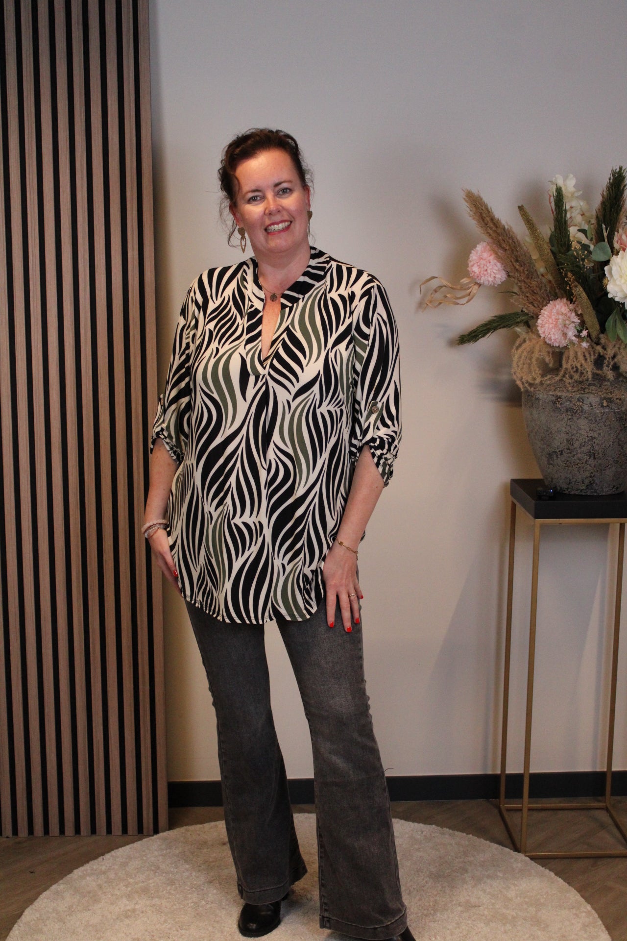 Jolisa | Blouse wit/groen lange mouw 38 t/m 48