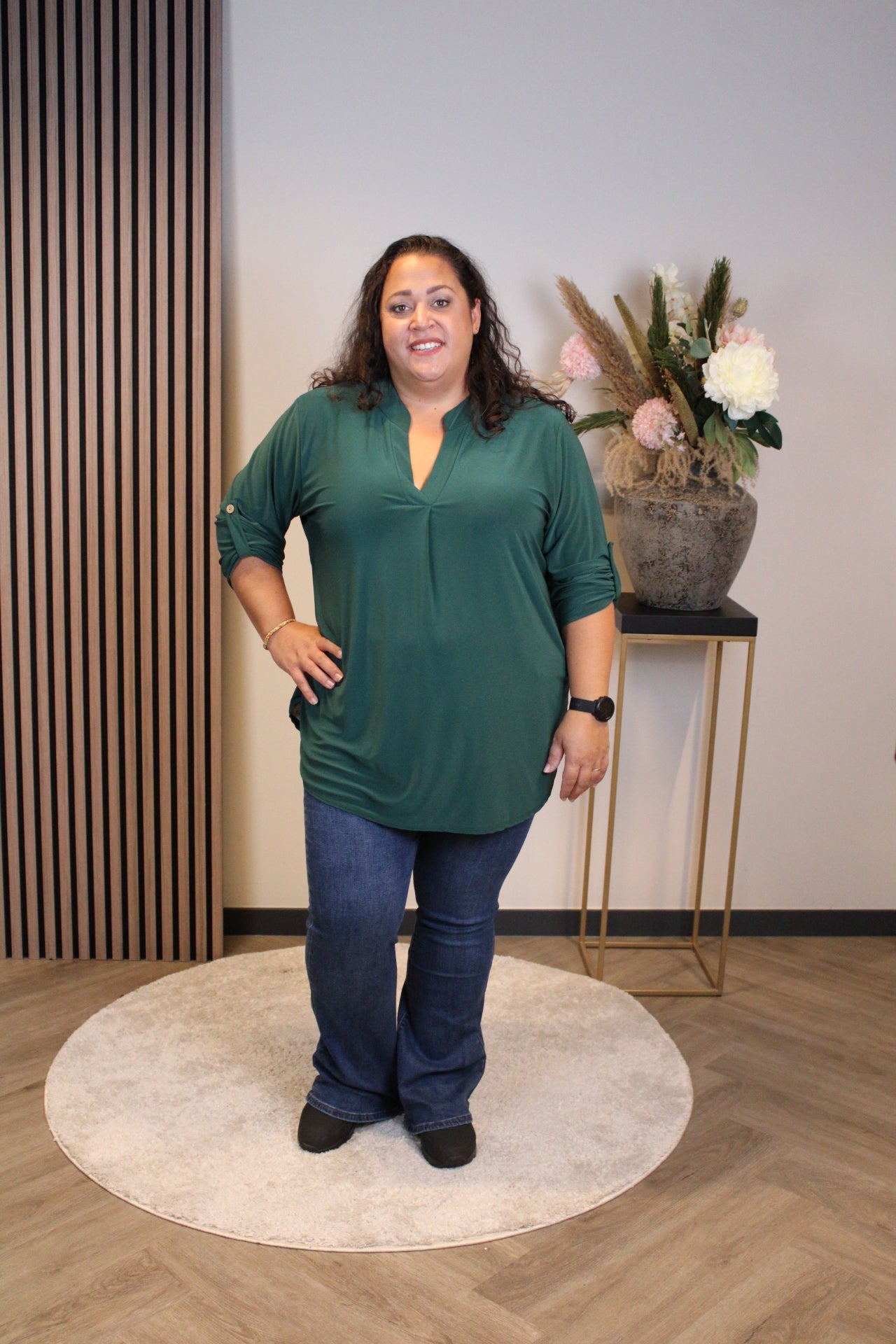 Mara | Blouse fles groen lange mouw 48 t/m 52