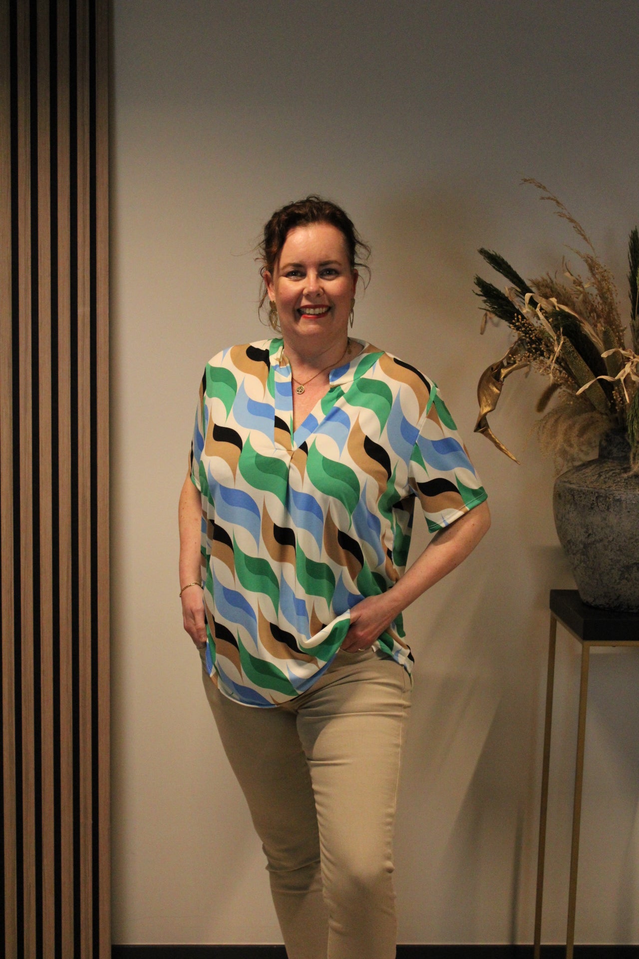 Linde | Blouse groen korte mouw 38 t/m 48