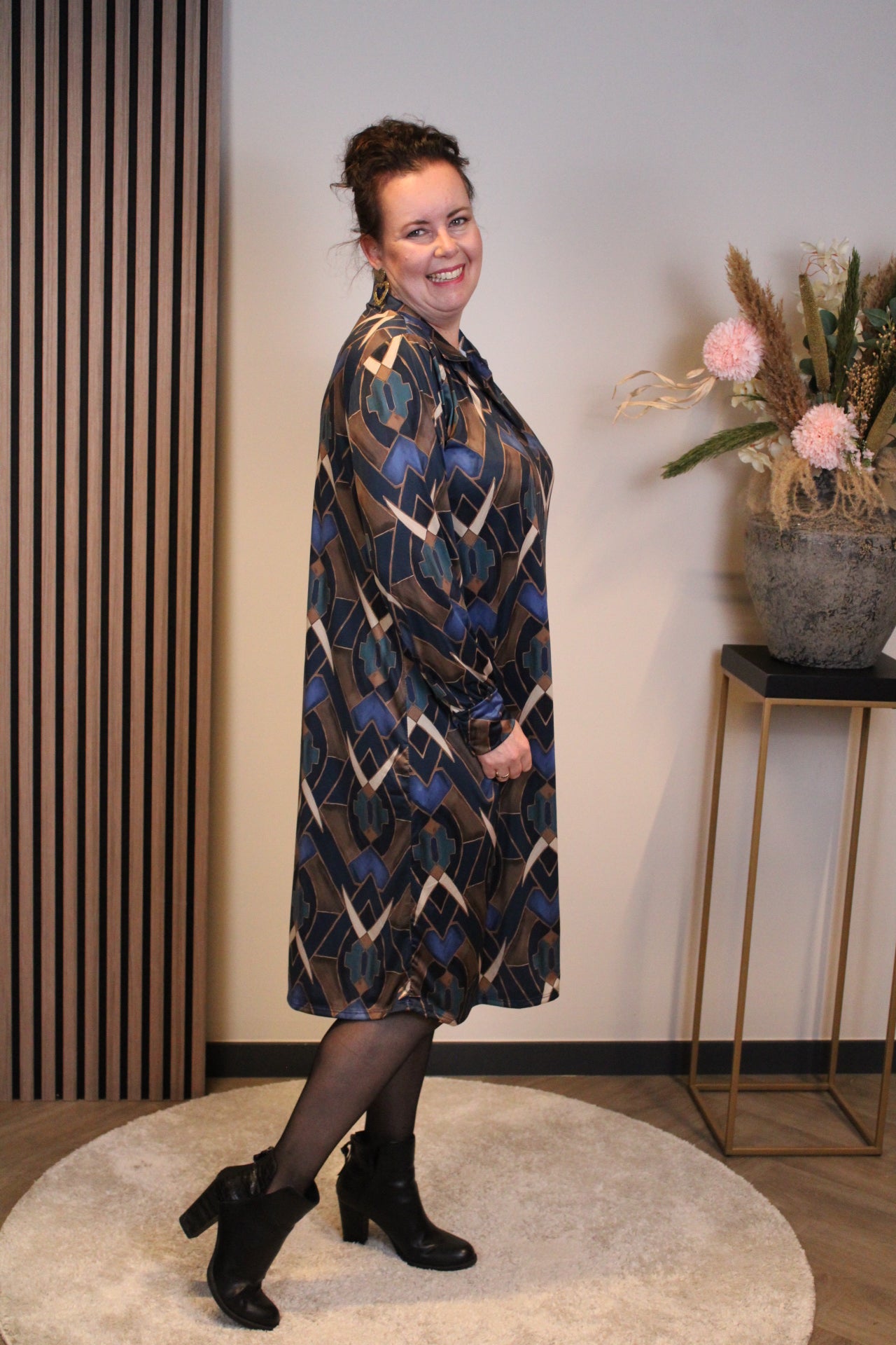 Nina | Jurk blauw met kraagje 46 t/m 50