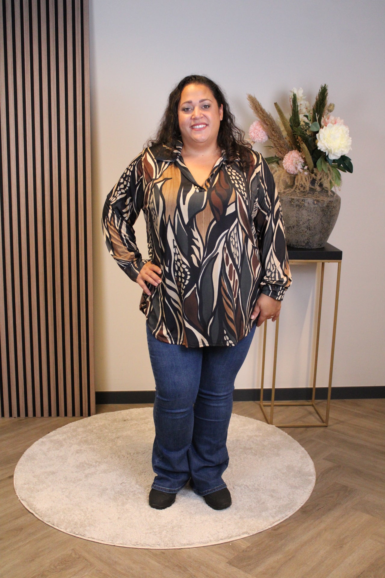 Mona | Blouse met kraagje grijs 48 t/m 52