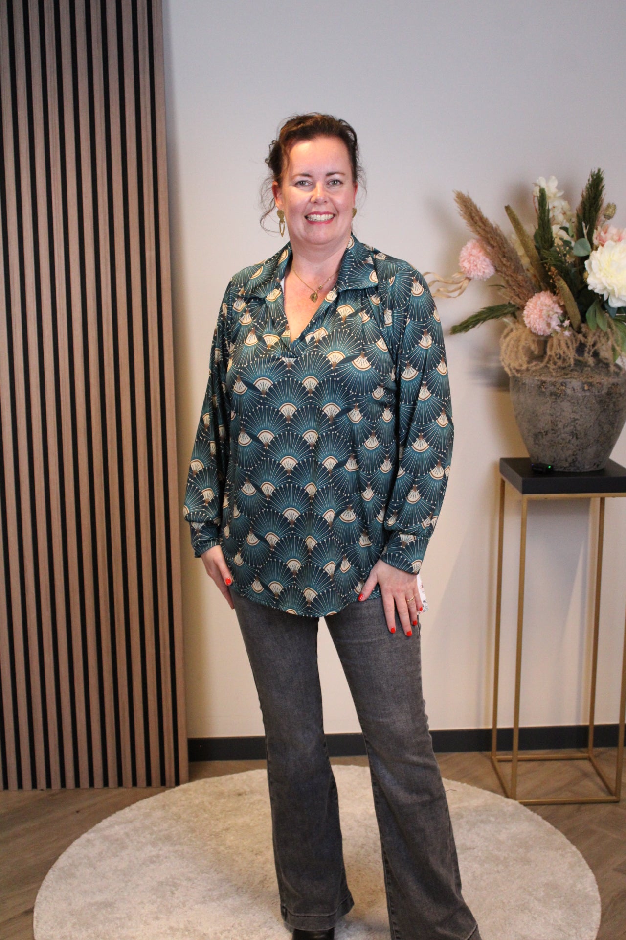Cora | Blouse aqua met kraagje 38 t/m 48