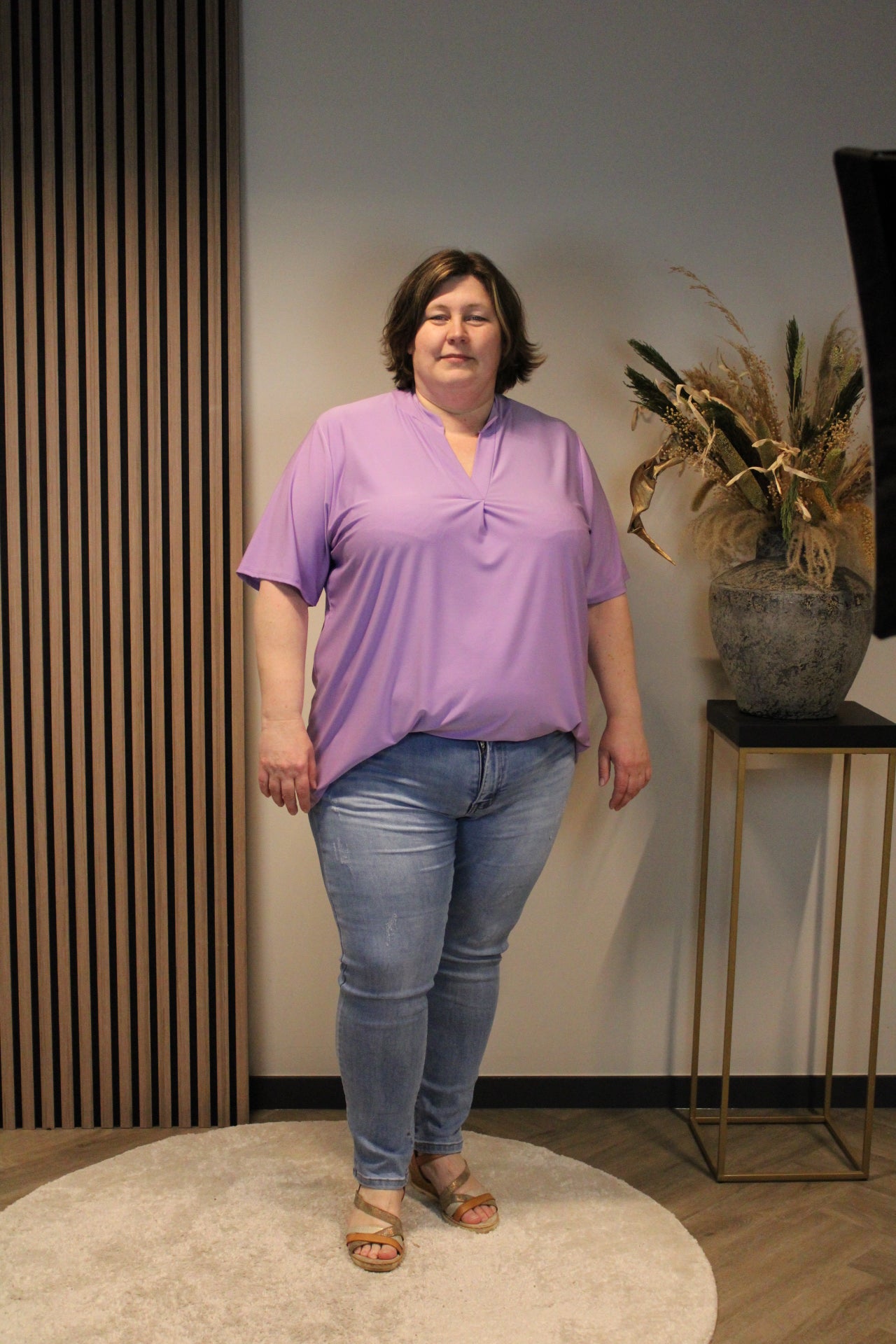 Juna | Blouse paars korte mouw 52 t/m 58