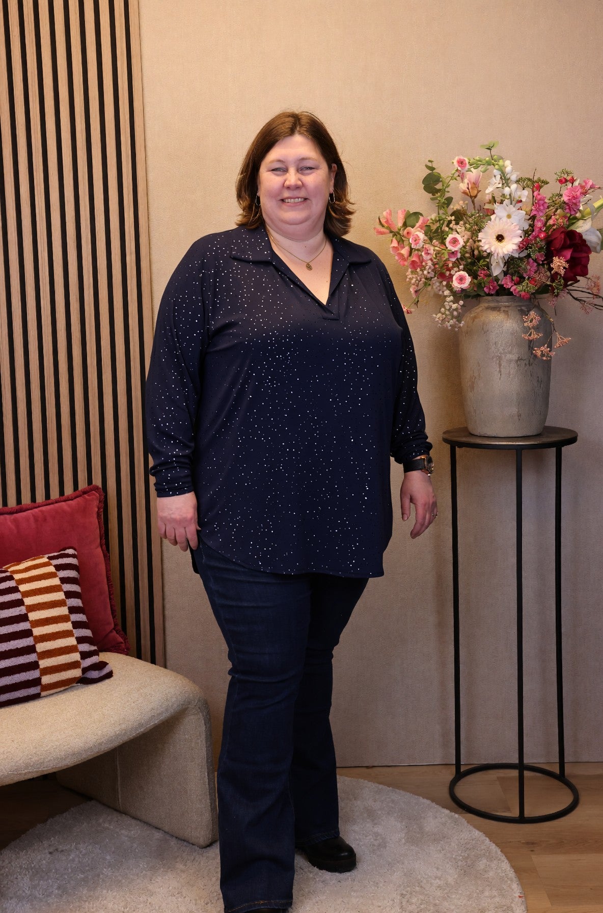 Luna | Glitter blouse blauw met kraagje
