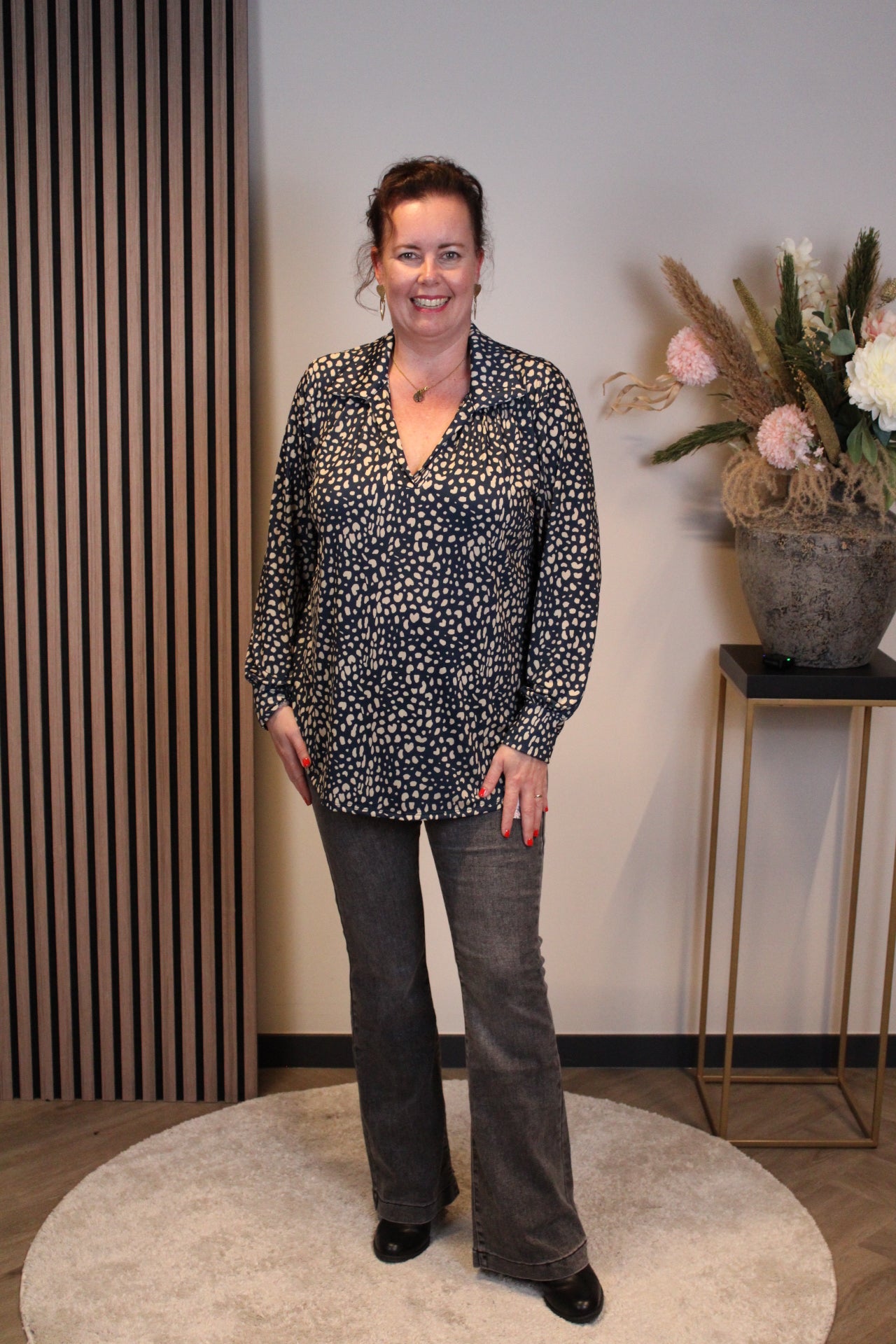 Fatima | Blouse blauw met kraagje 38 t/m 48