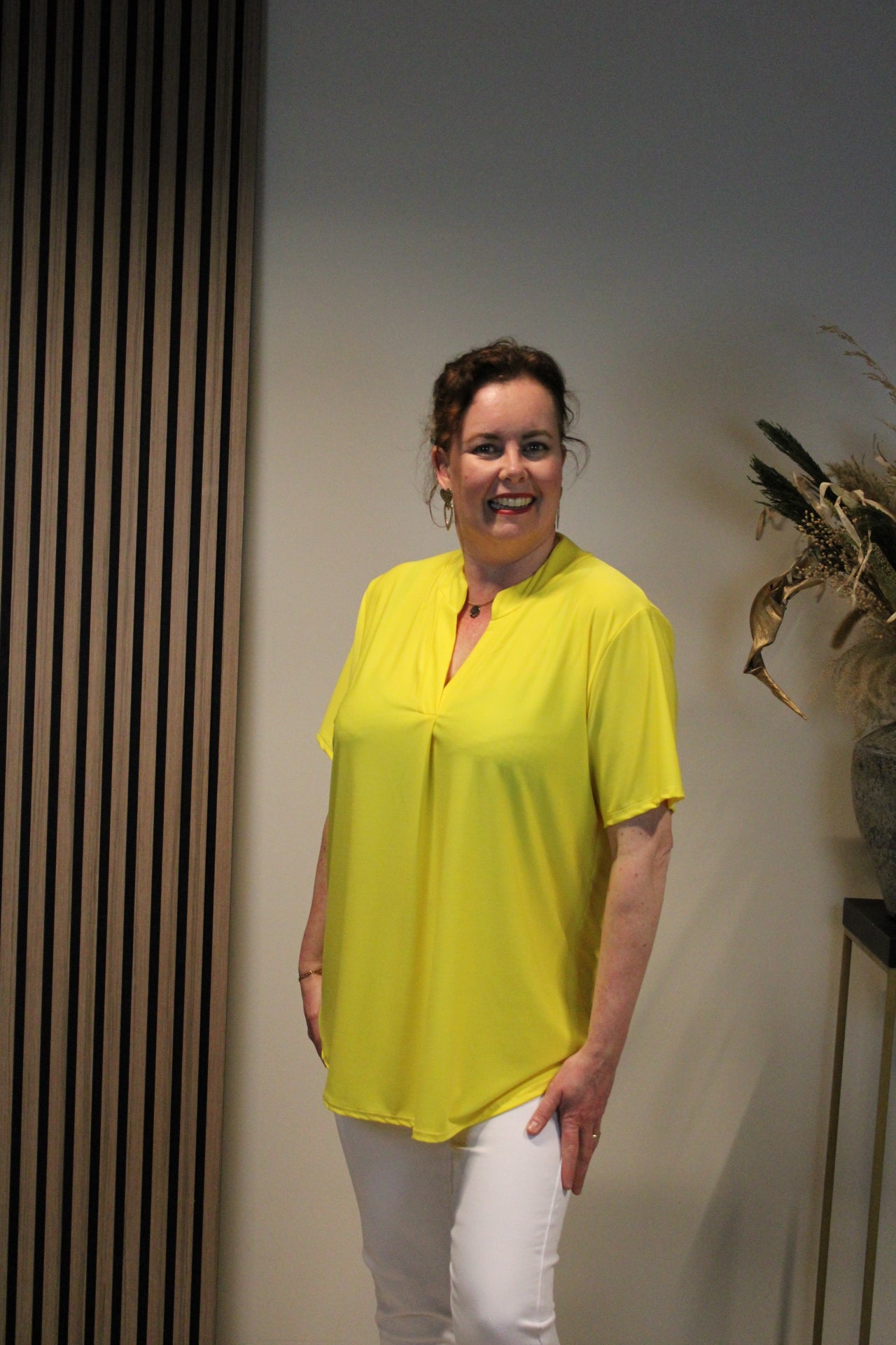 Juna | Blouse geel korte mouw 38 t/m 48