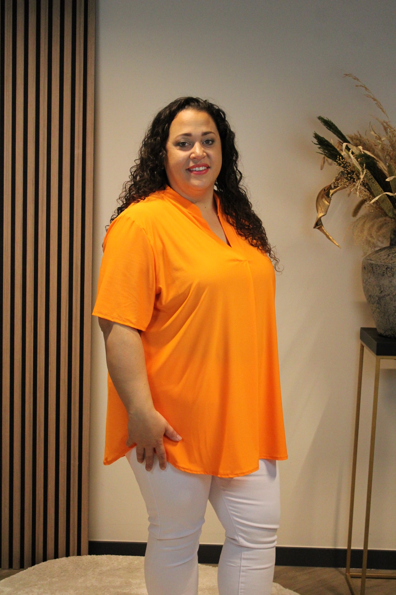 Juna | Blouse oranje korte mouw 48 t/m 52