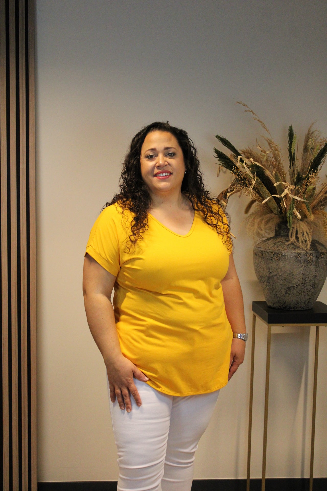 Eva | Top geel korte mouw 40 t/m 48