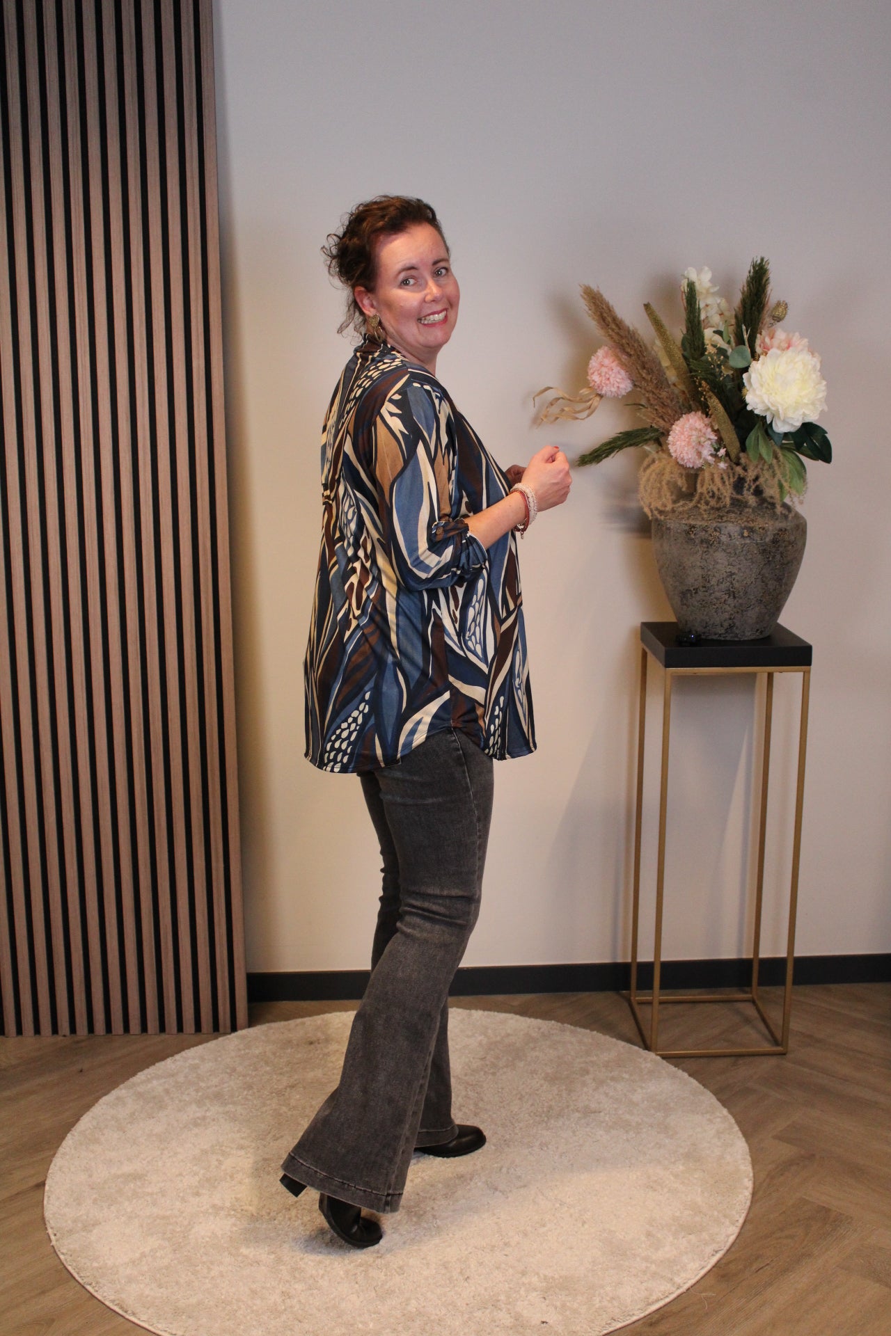 Sheila | Blouse blauw lange mouw 48 t/m 52
