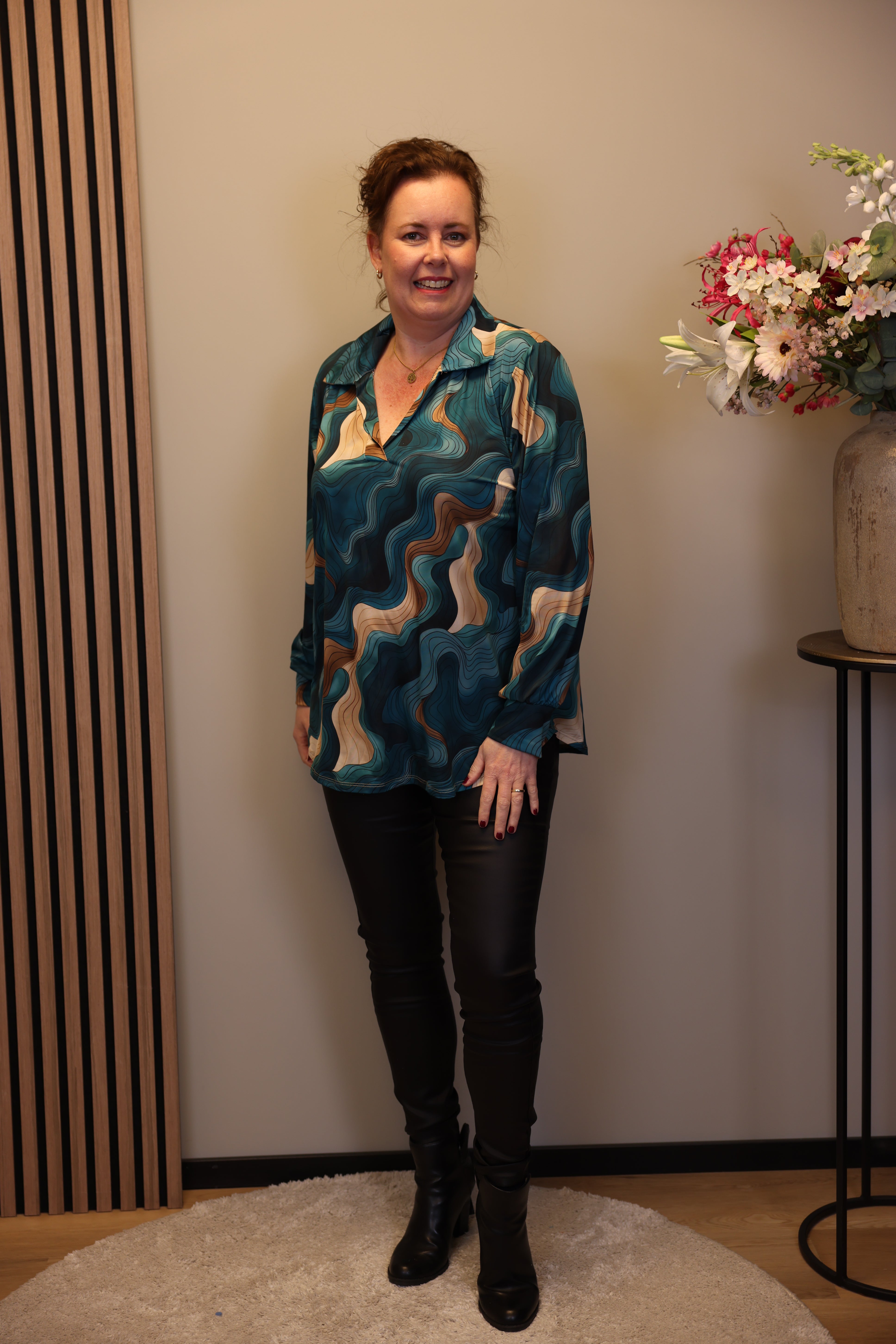 Jamila | Blouse aqua met kraagje 38 t/m 48