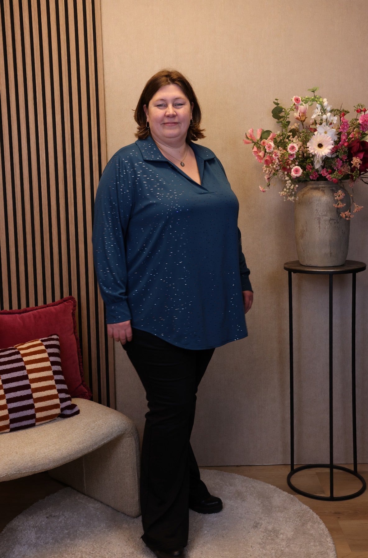 Luna | Glitter blouse aqua met kraagje