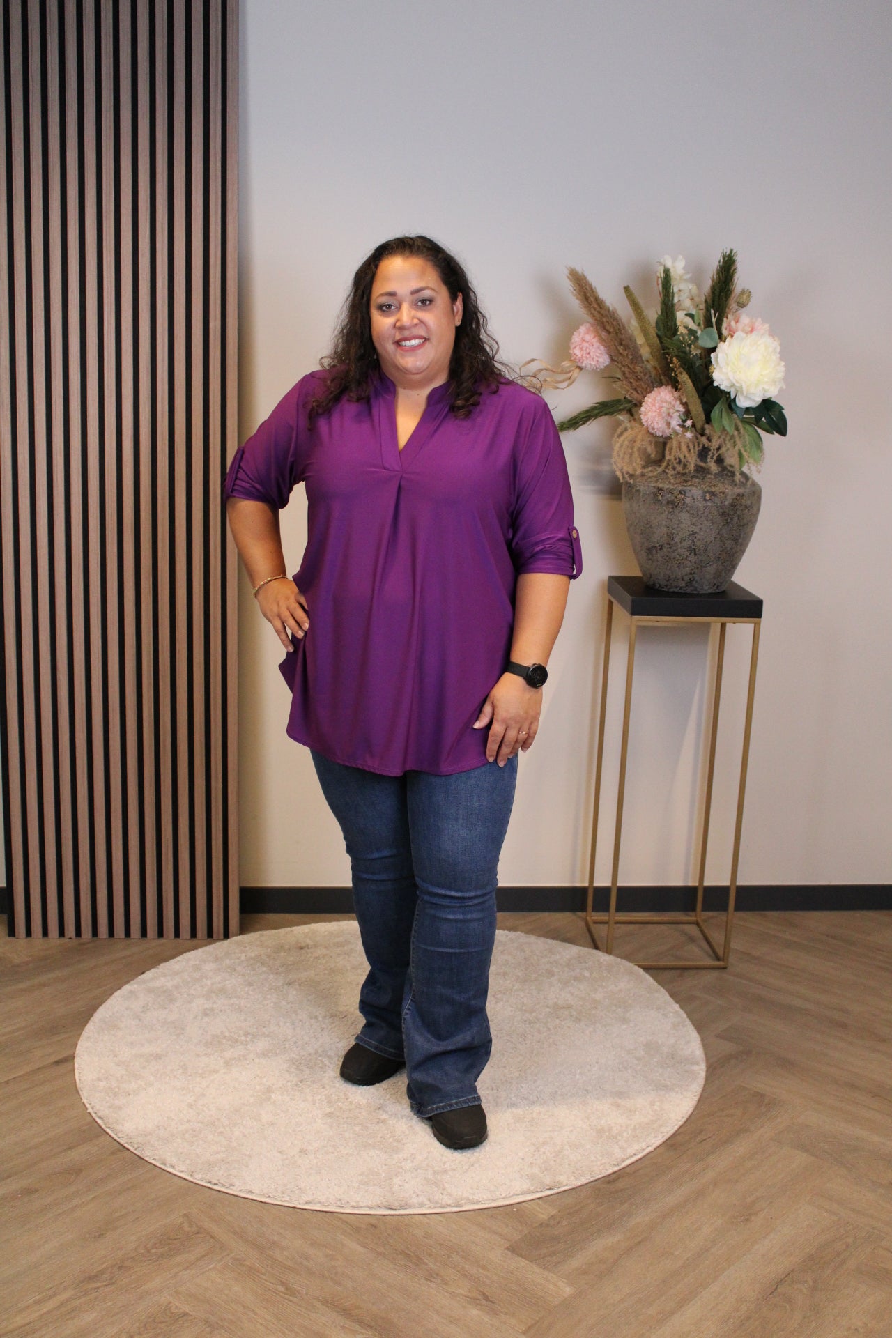 Mara| Blouse paars lange mouw 48 t/m 52