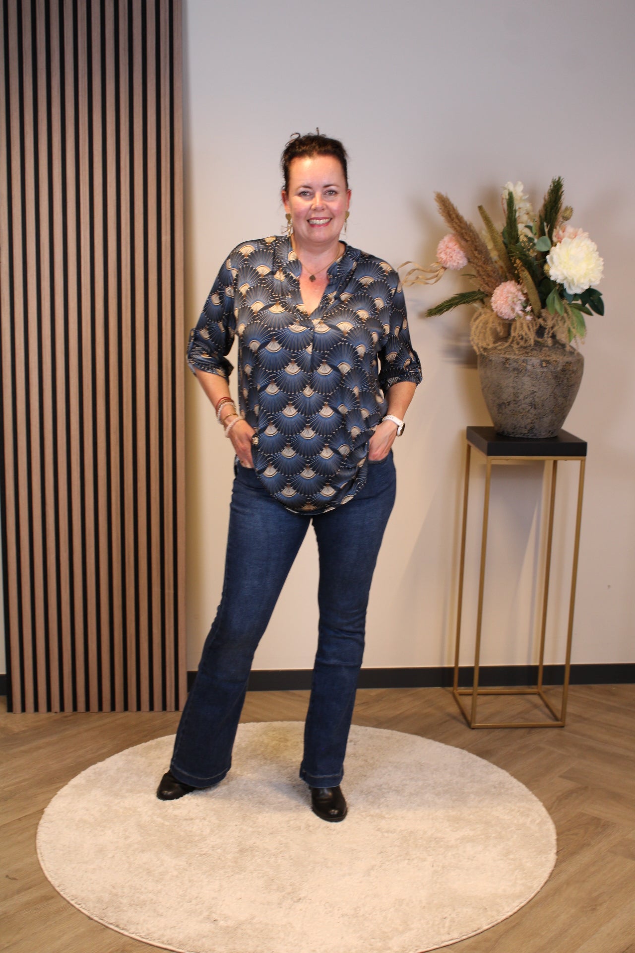 Dora | Blouse blauw lange mouw 48 t/m 52