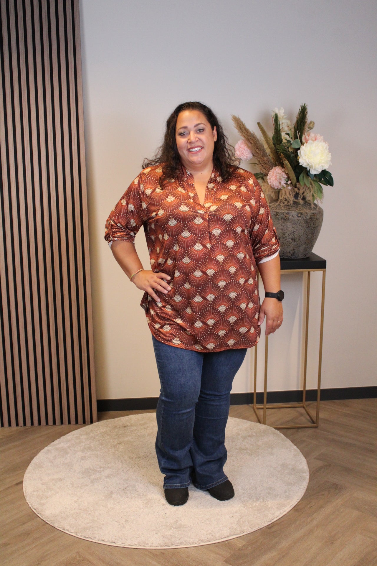 Dora | Blouse bruin lange mouw 48 t/m 52