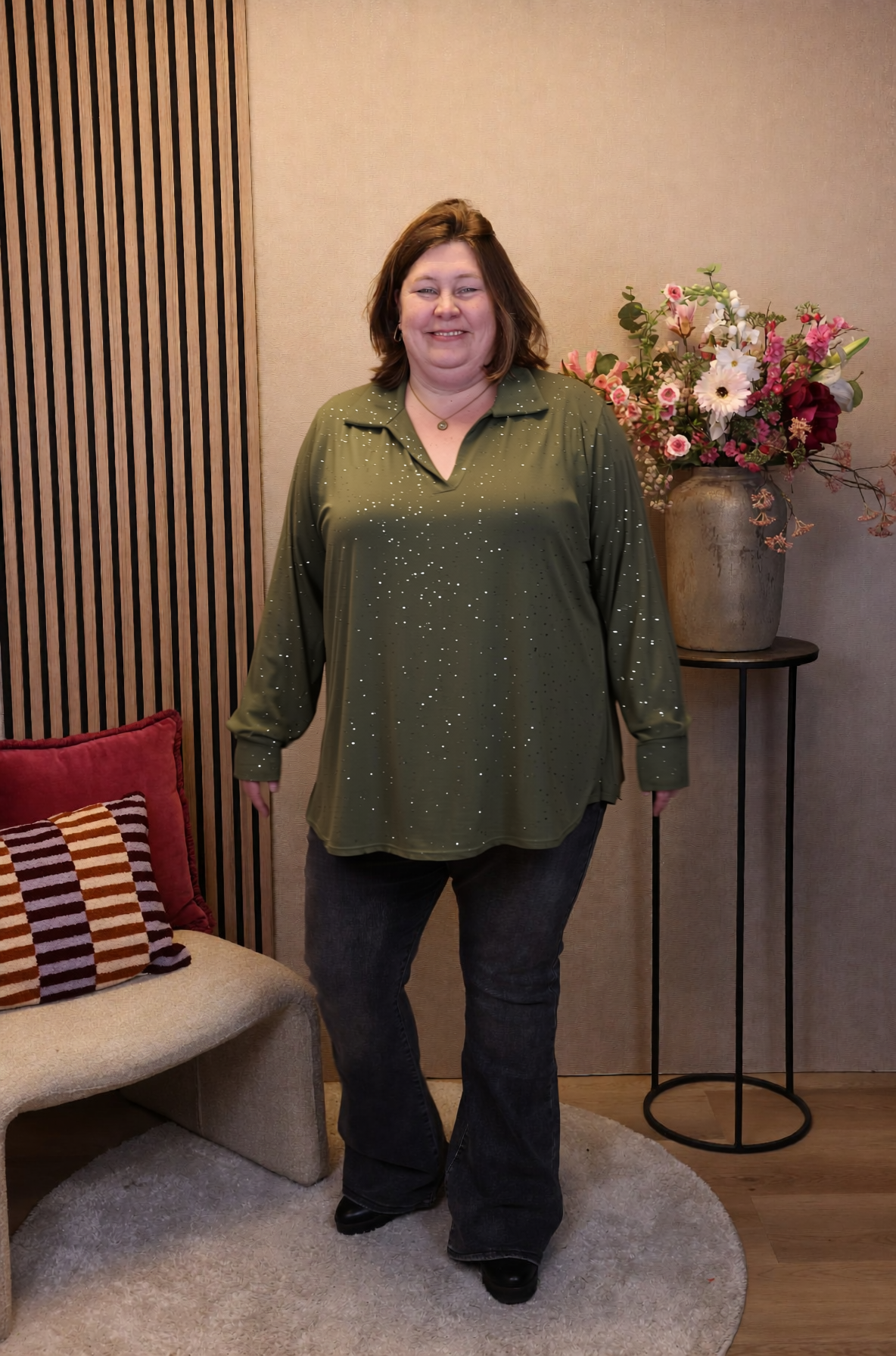 Luna | Glitter blouse groen met kraagje