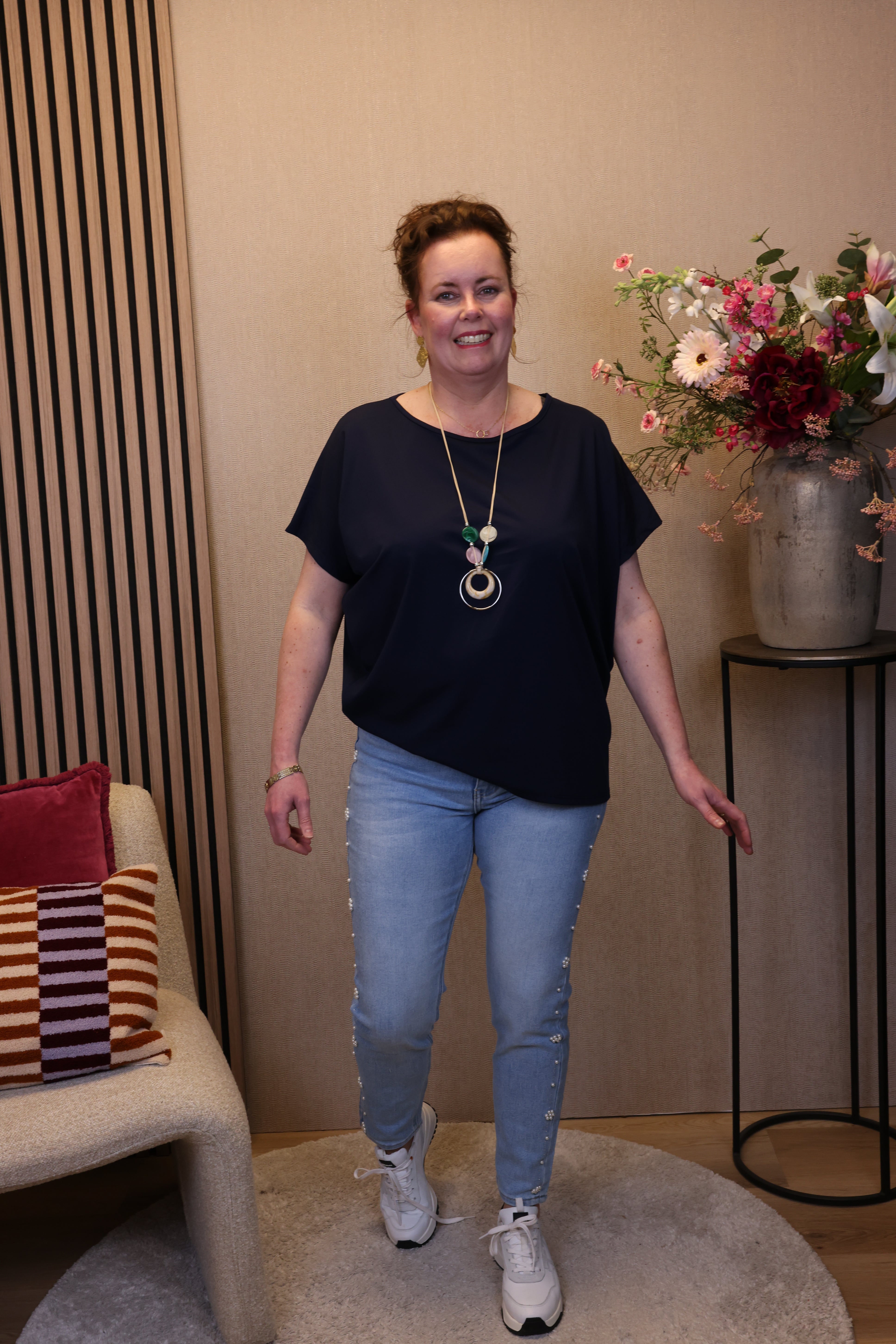 Tess | Top navy + gratis ketting