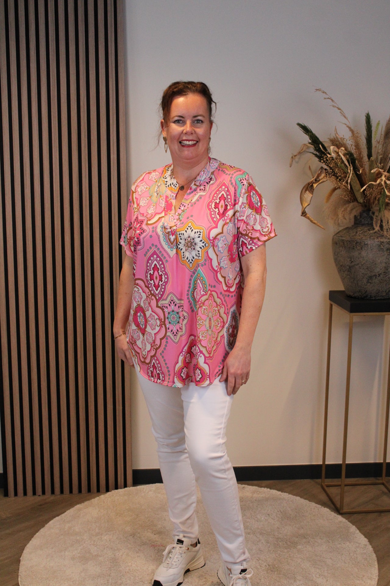 Jane | Blouse roze korte mouw 38 t/m 48
