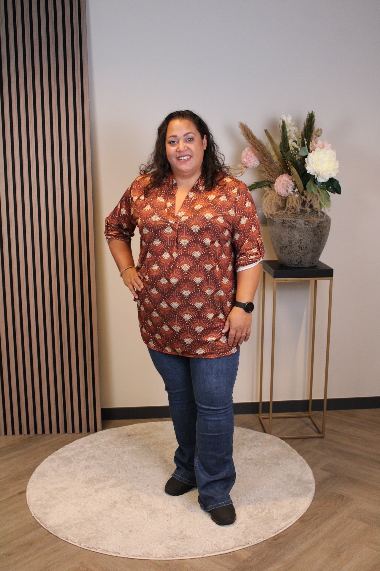 Dora | Blouse bruin lange mouw 48 t/m 52