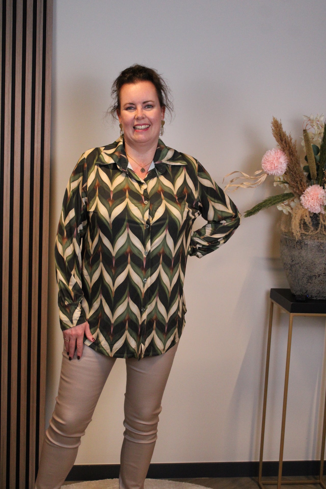 Amber | Blouse groen met knoopjes 38 t/m 48